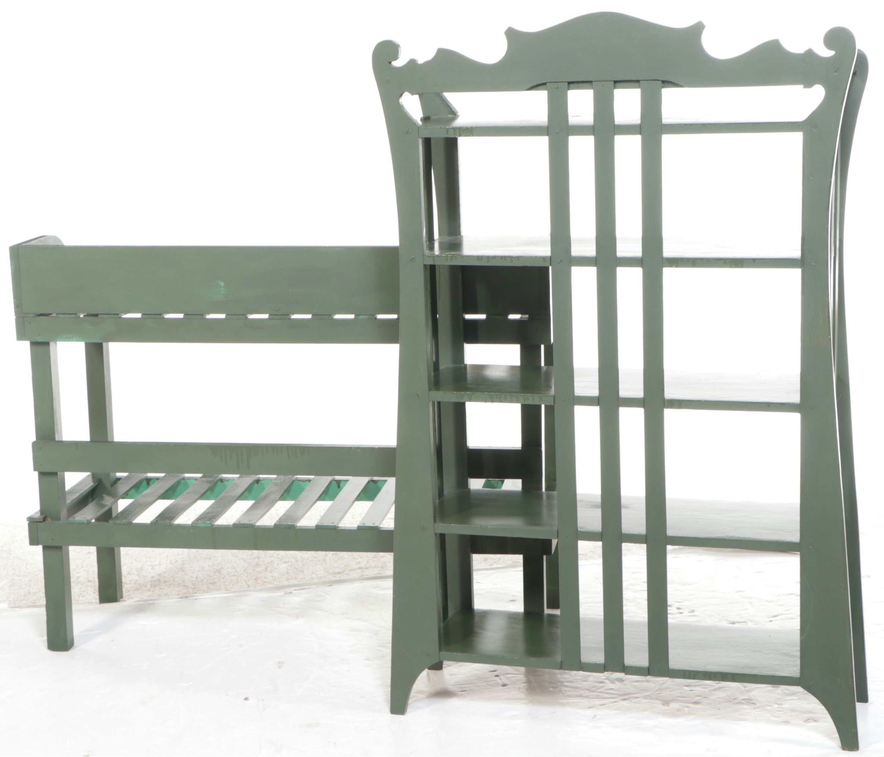 Green Painted Wood Shelving Units