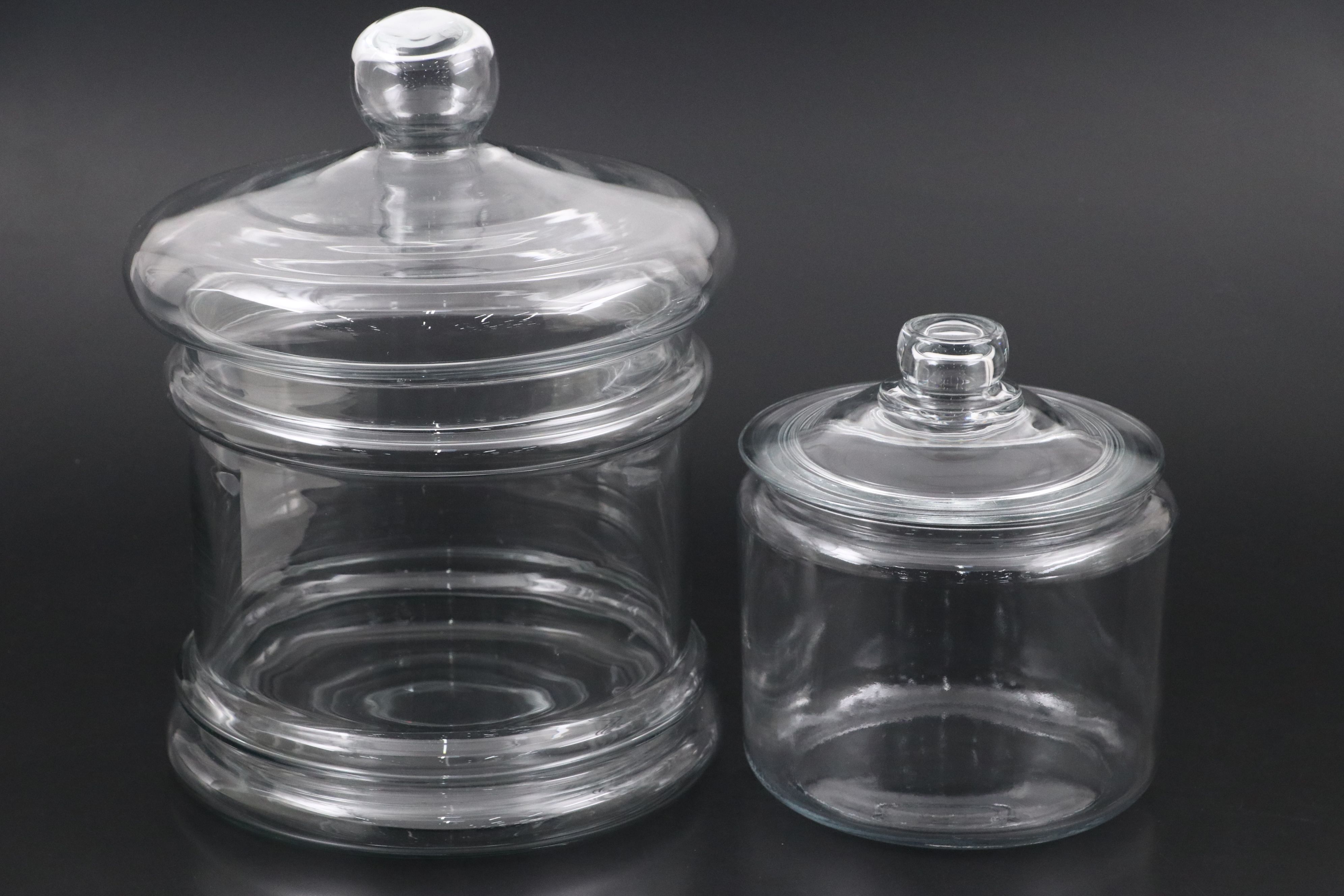 William Sonoma Glass Cake Stand with Other Glass Vessels