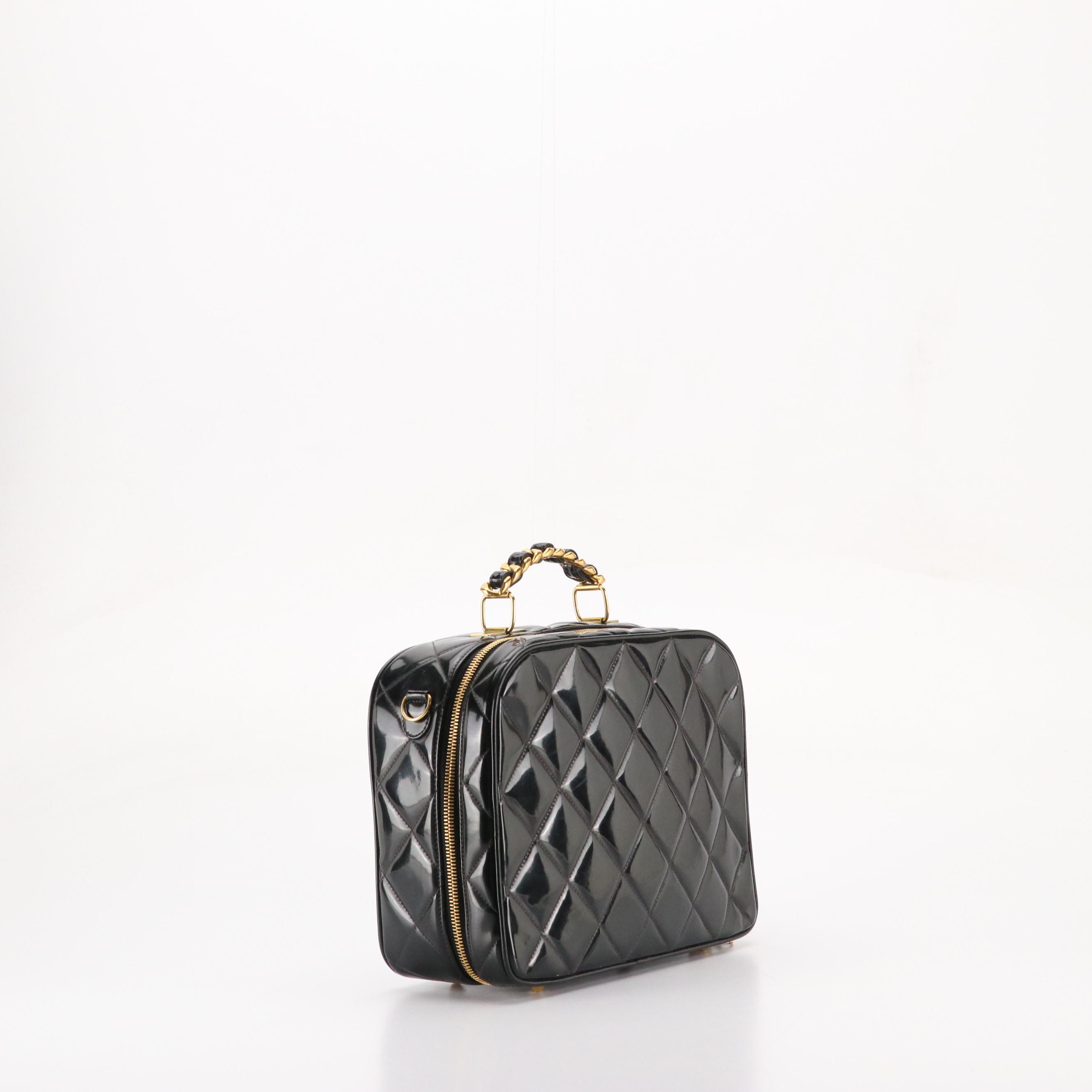 Chanel Two-Way Lunch Box Bag in Quilted Patent Leather