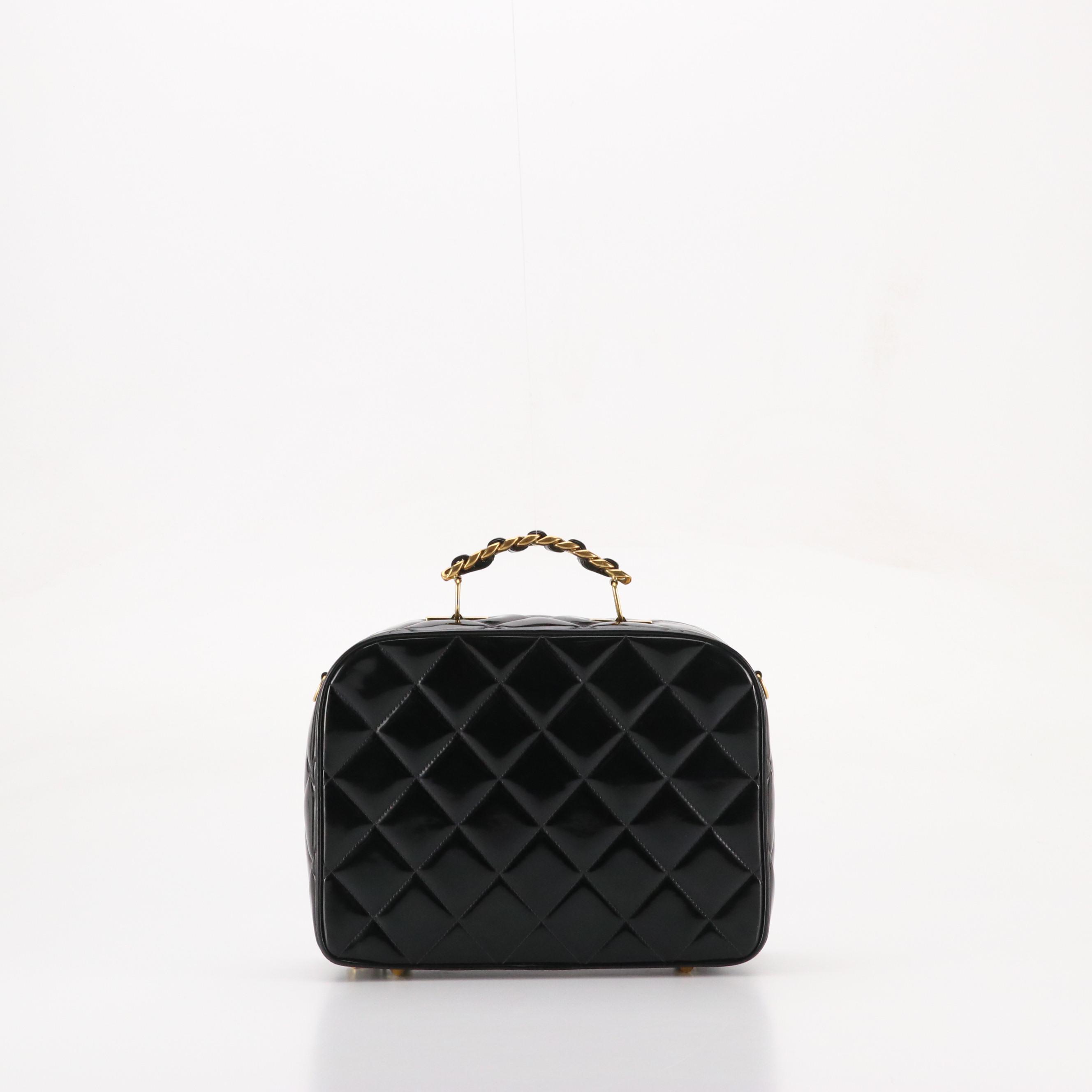 Chanel Two-Way Lunch Box Bag in Quilted Patent Leather