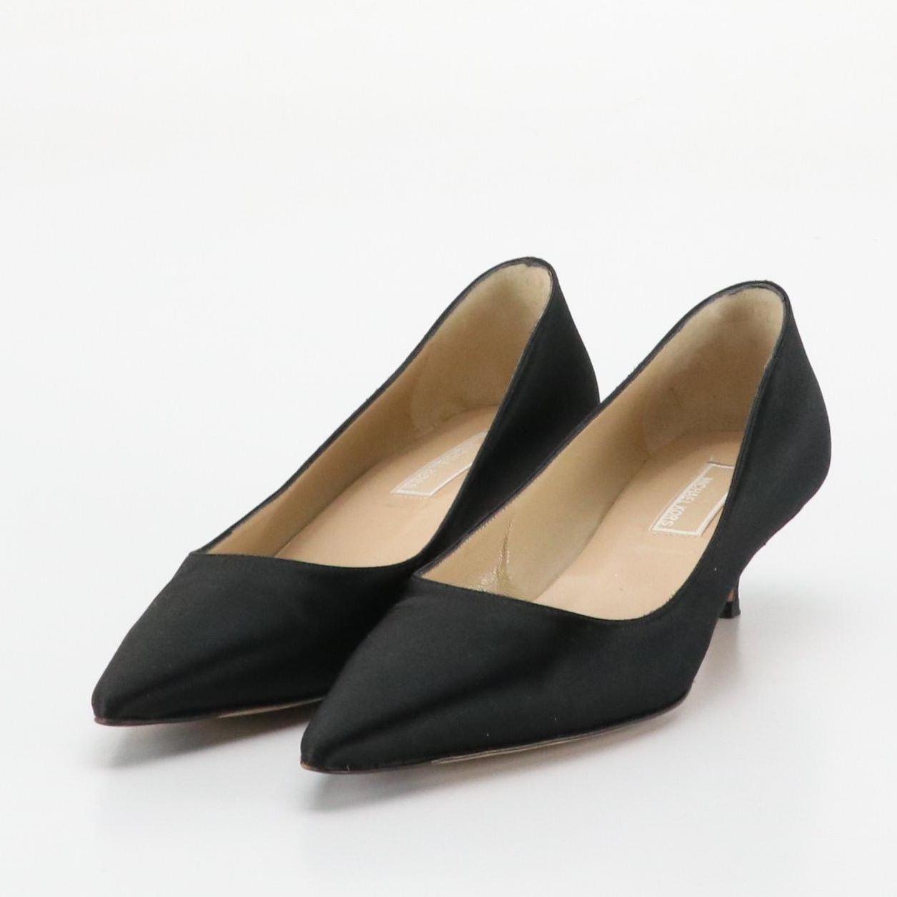 Michael Kors Pointed-Toe Kitten Heels in Black Satin