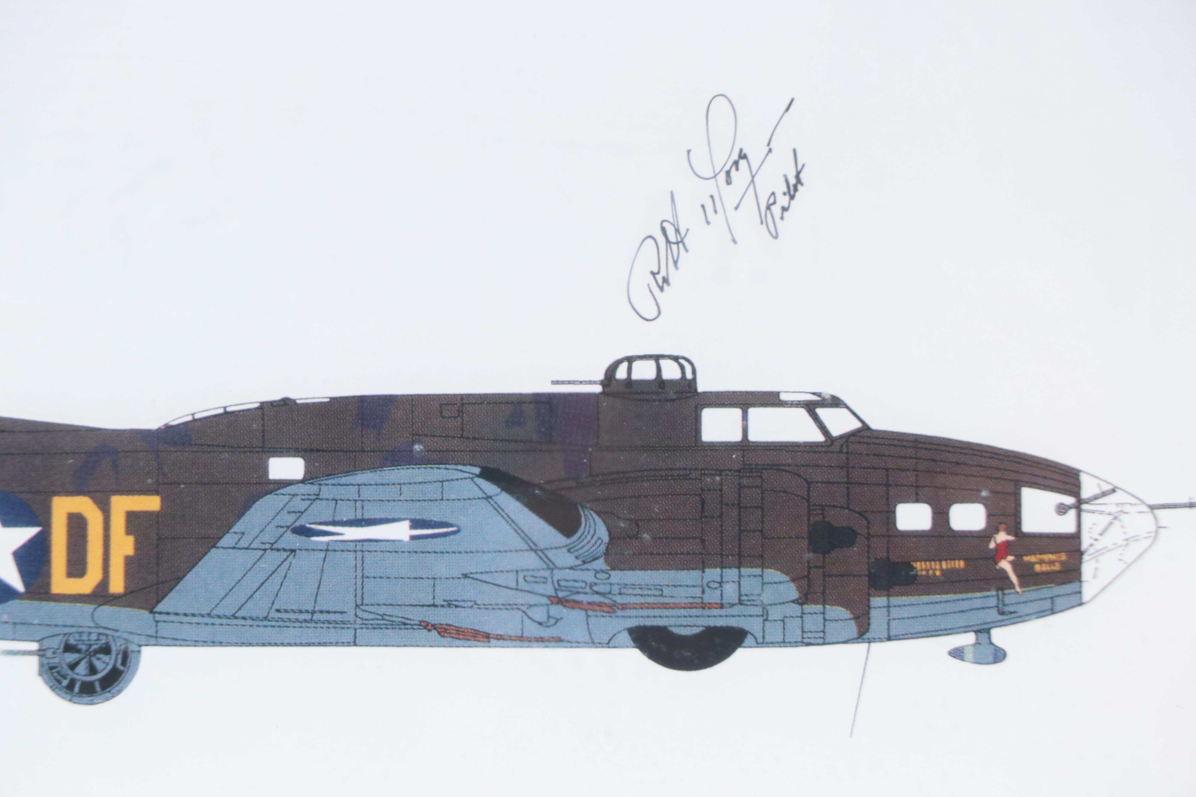 Aircraft Print "Memphis Belle" Boeing B-17 Flying Fortress, Signed Robert Morgan