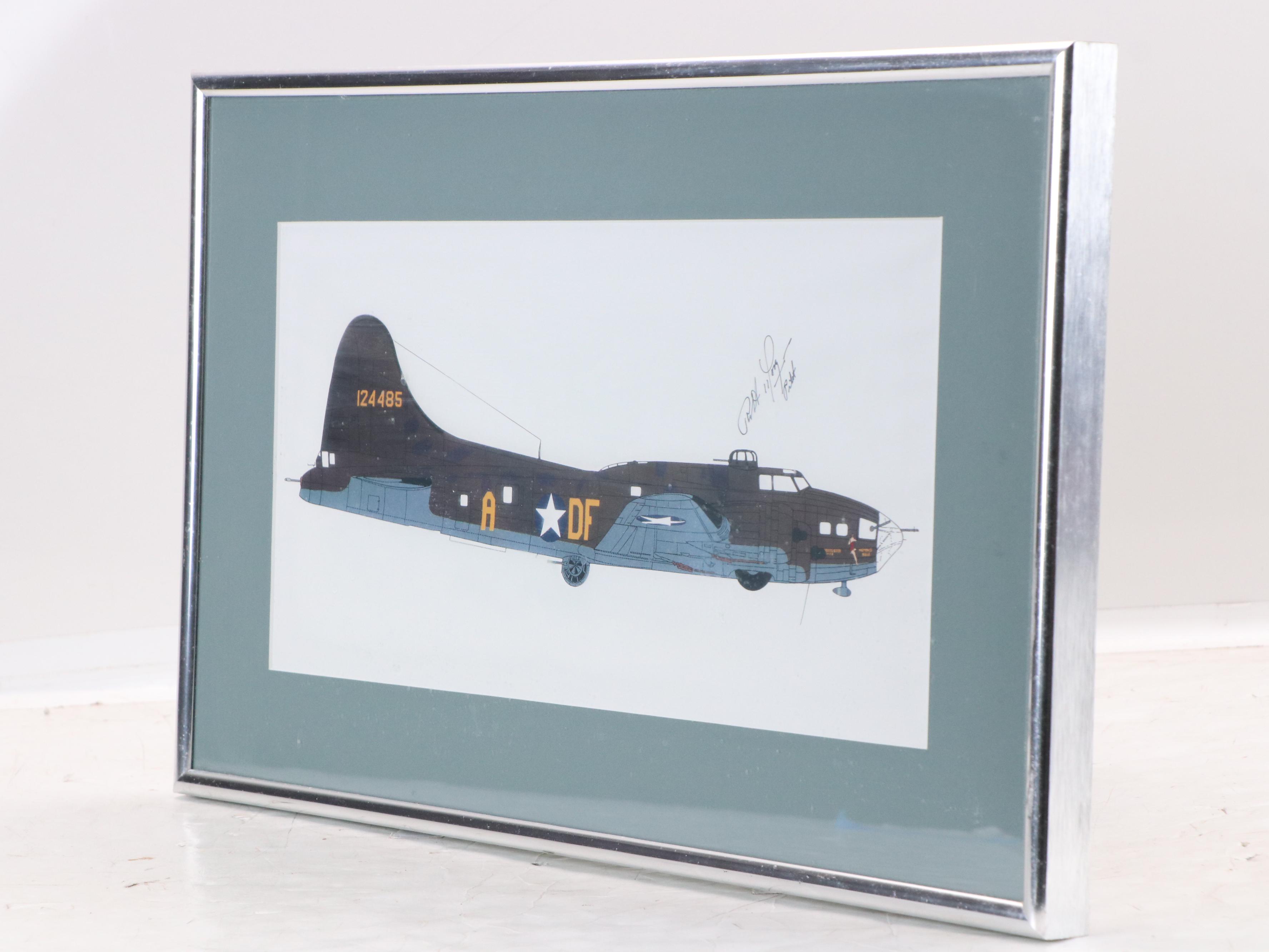 Aircraft Print "Memphis Belle" Boeing B-17 Flying Fortress, Signed Robert Morgan