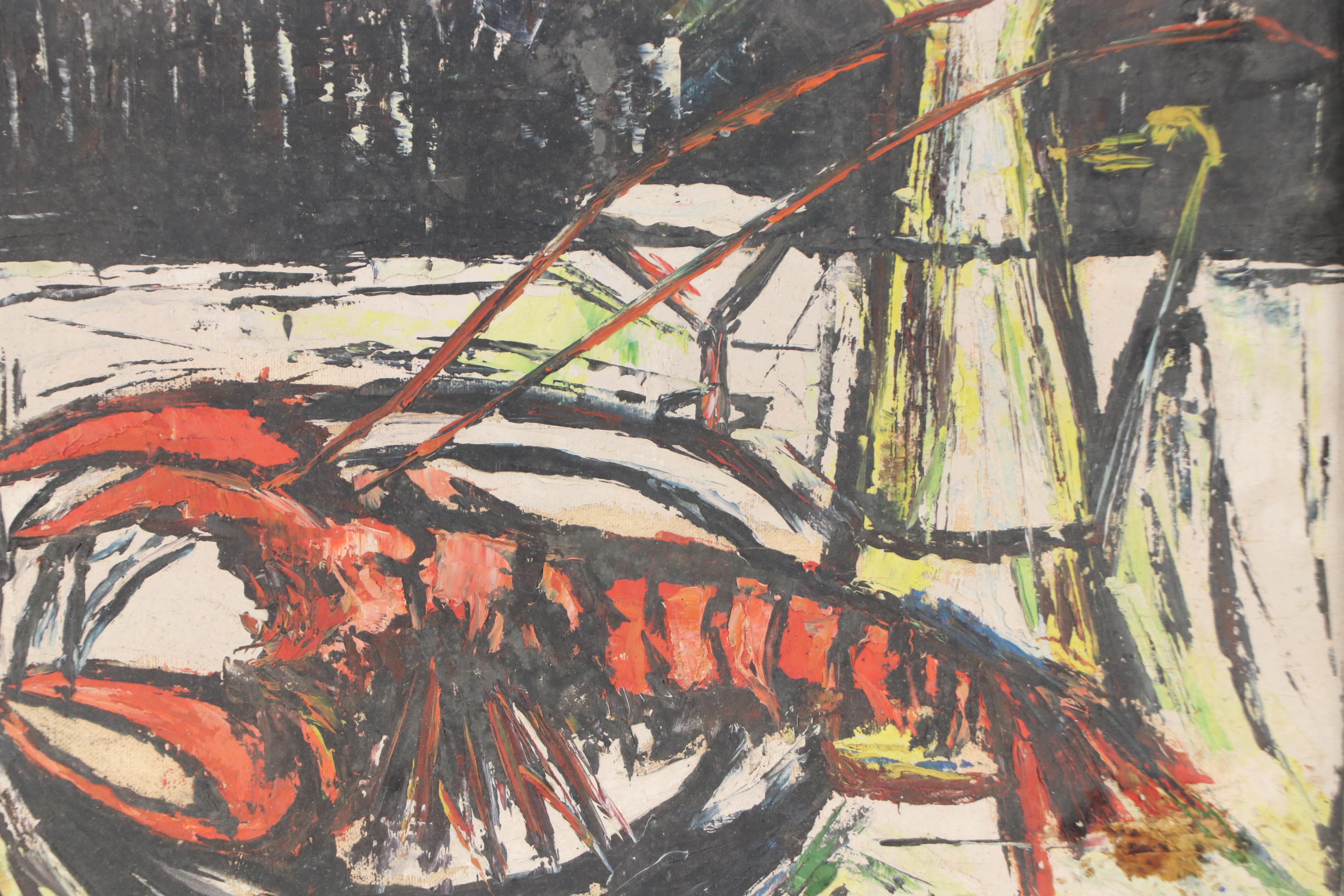 Peter Mid Century Modern Still Life with Lobster Oil Painting