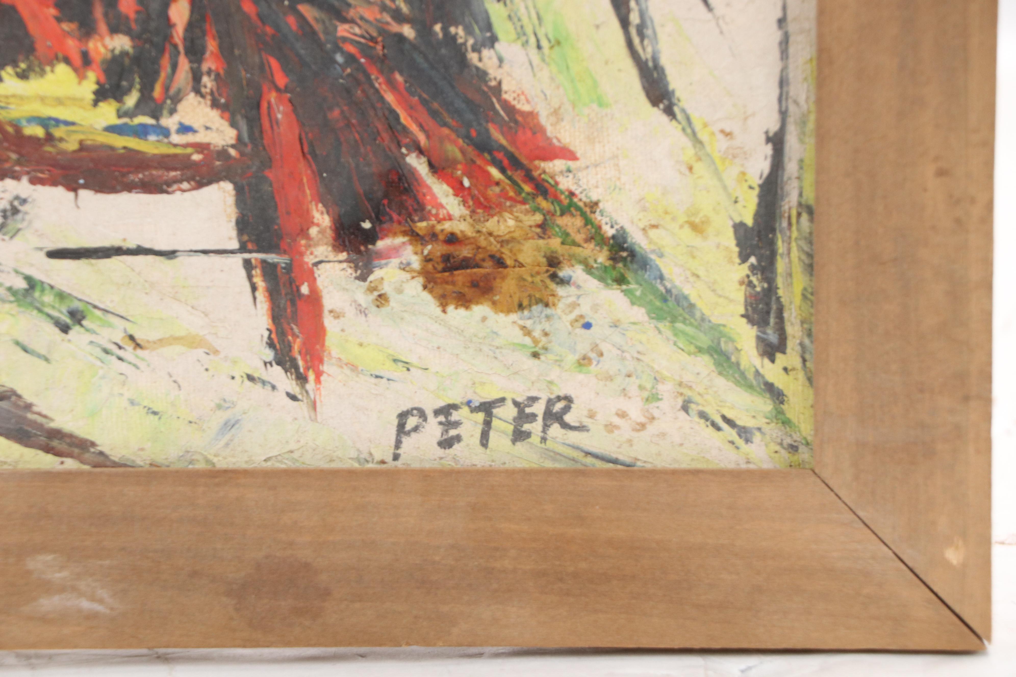 Peter Mid Century Modern Still Life with Lobster Oil Painting