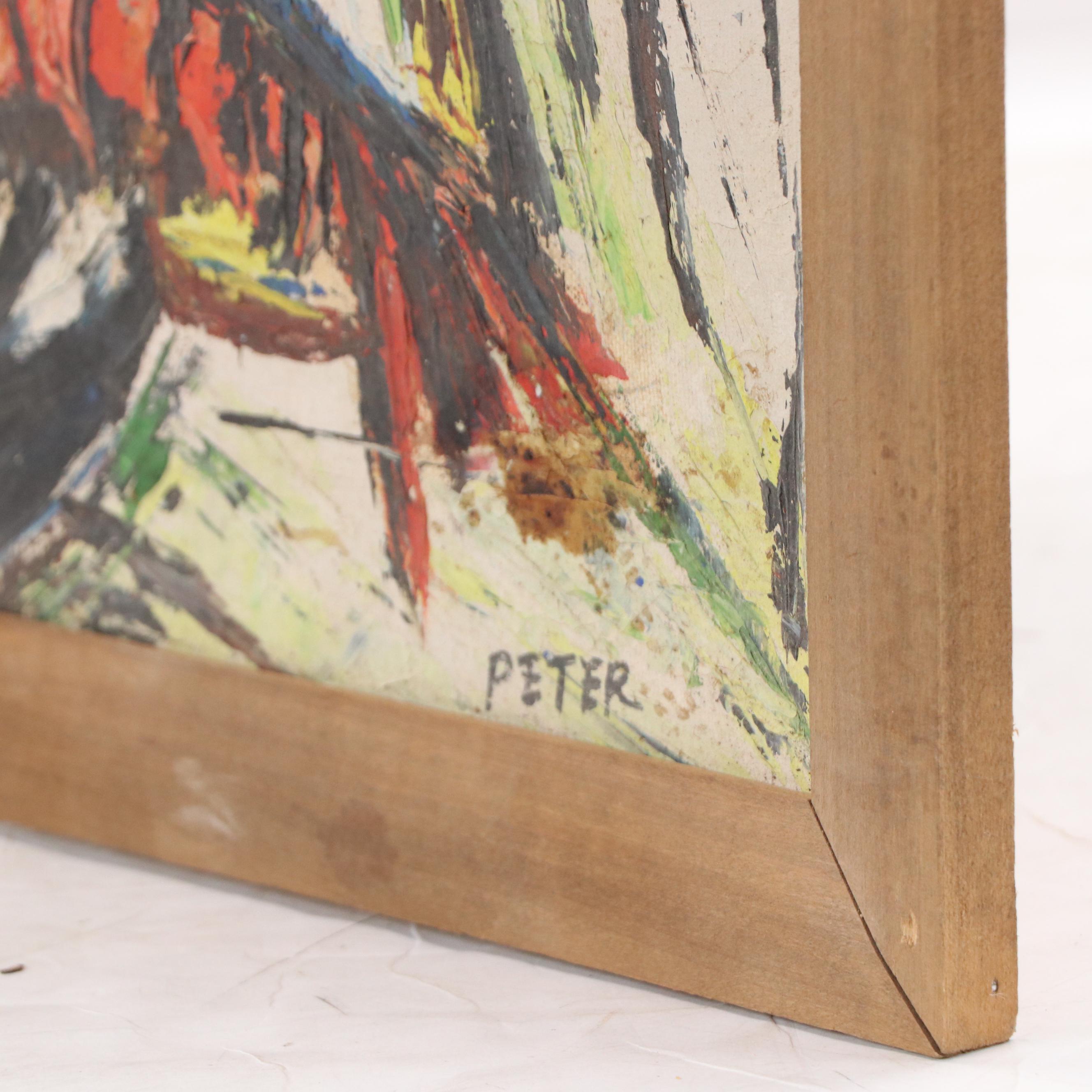 Peter Mid Century Modern Still Life with Lobster Oil Painting