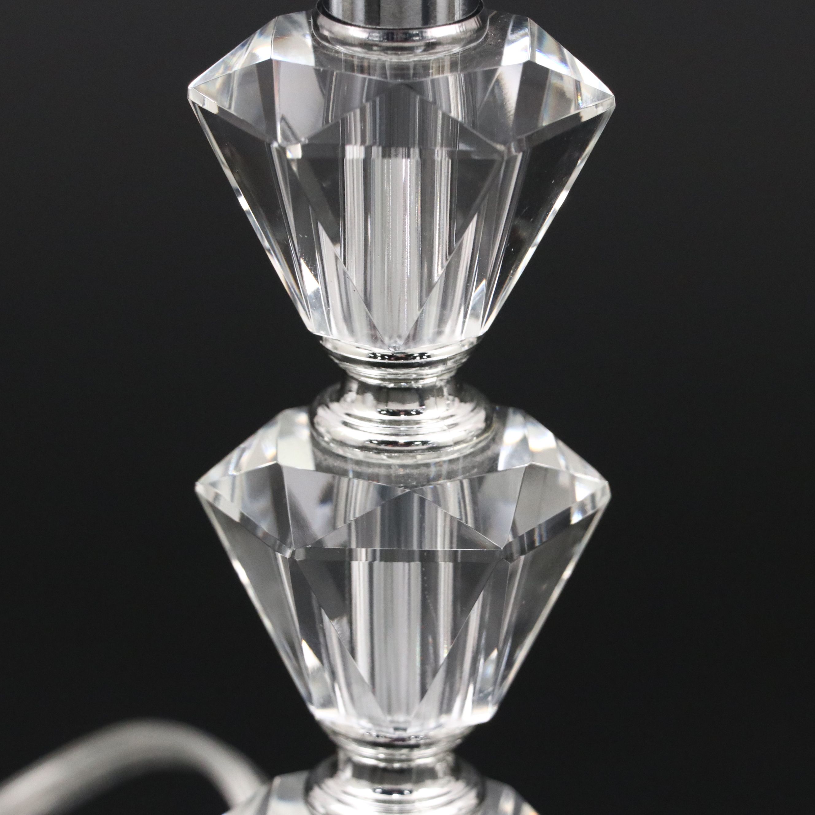 Pair of Stacked Tier Glass Table Lamps with Cotton Shades