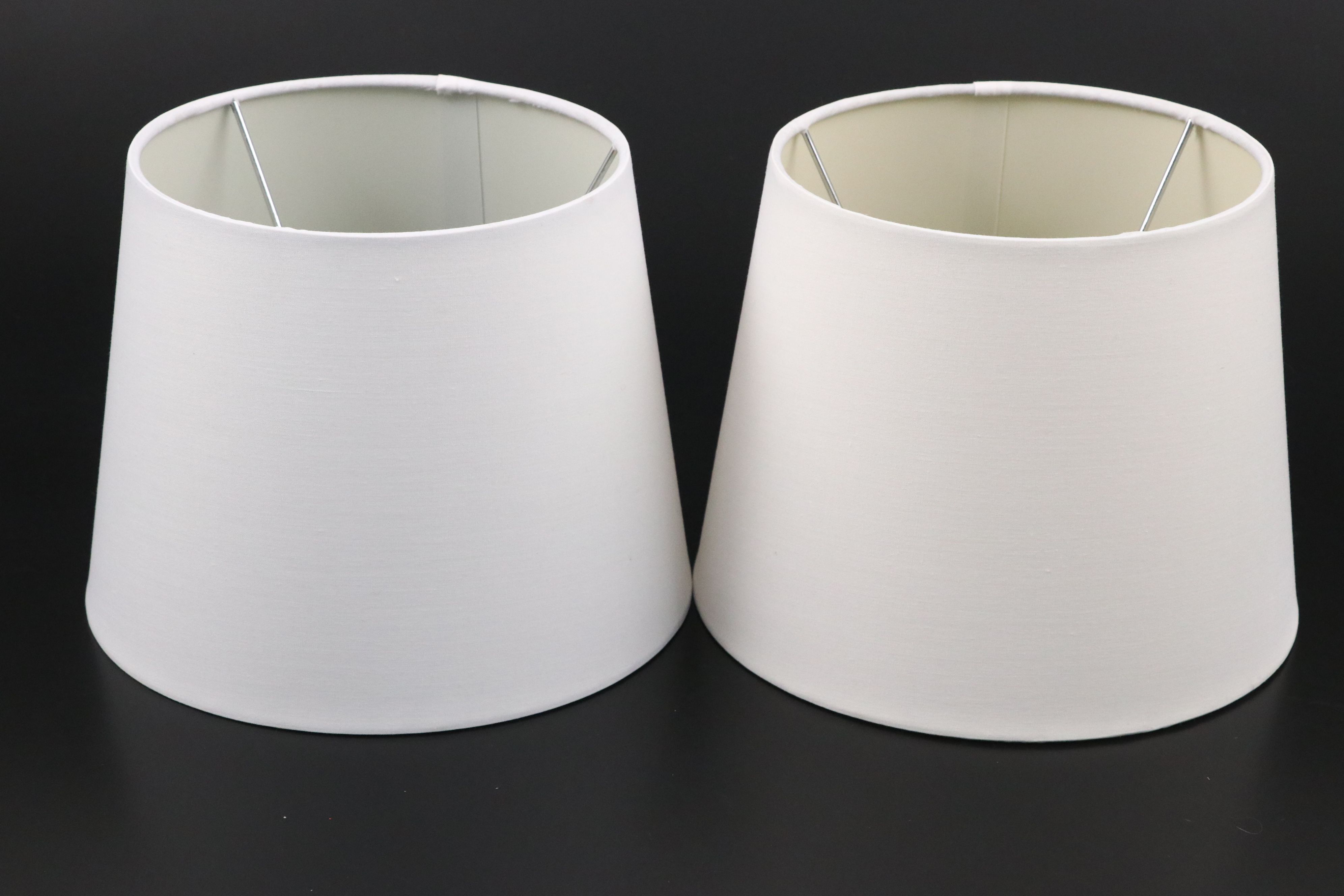 Pair of Stacked Tier Glass Table Lamps with Cotton Shades