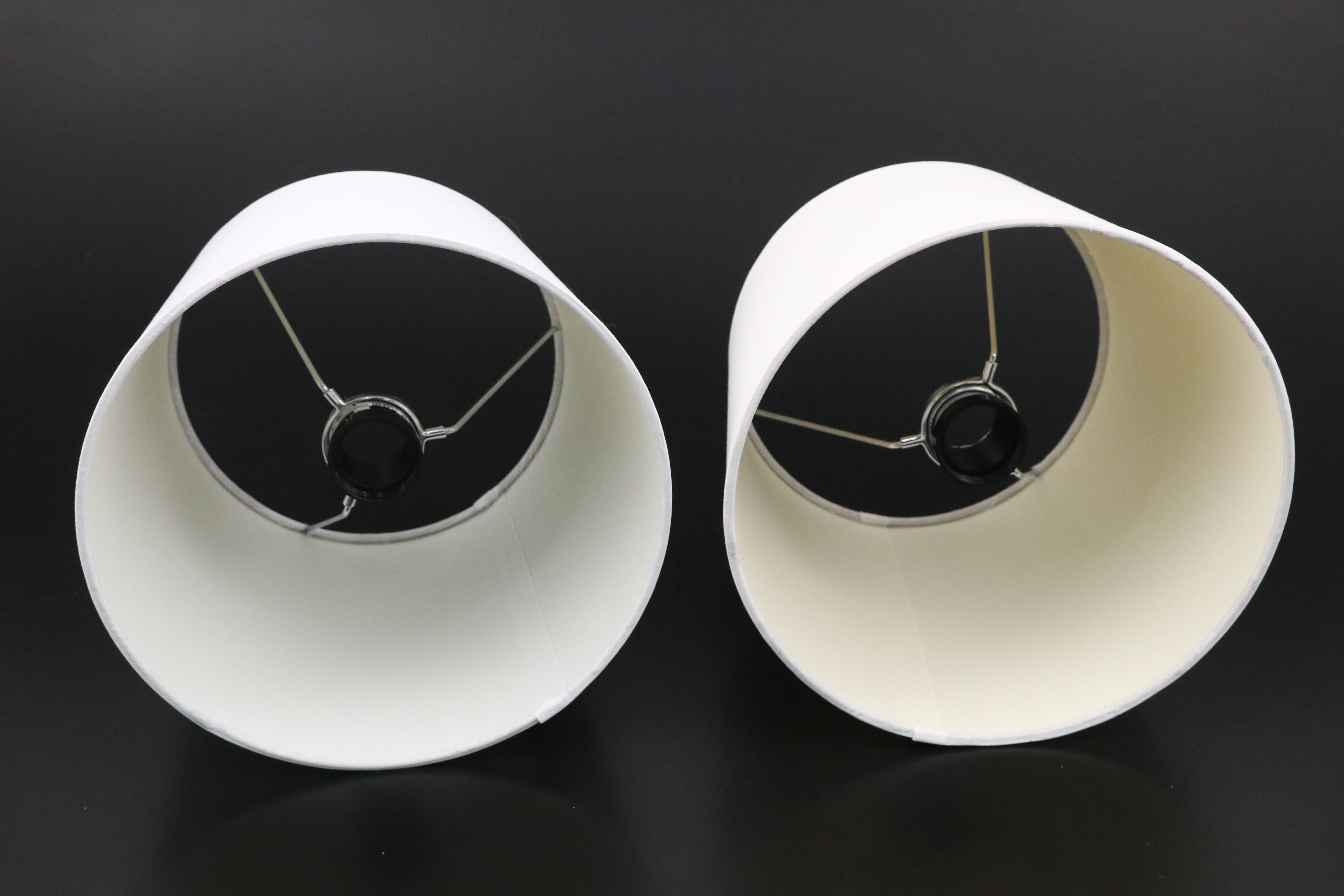 Pair of Stacked Tier Glass Table Lamps with Cotton Shades