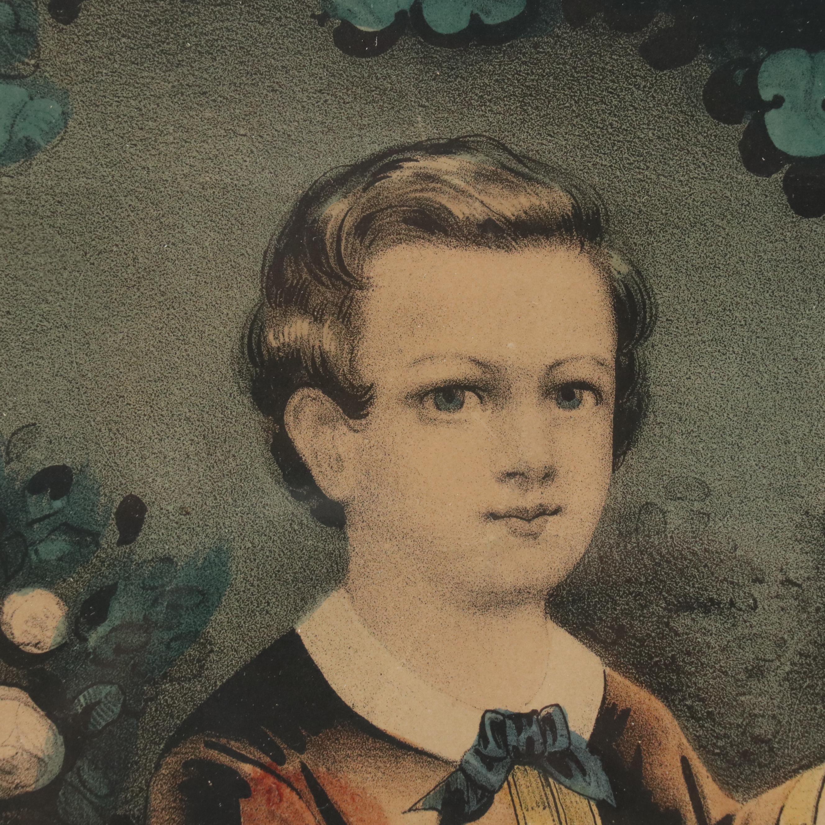 Currier & Ives Hand-Colored Lithograph "Little Brothers," 1863