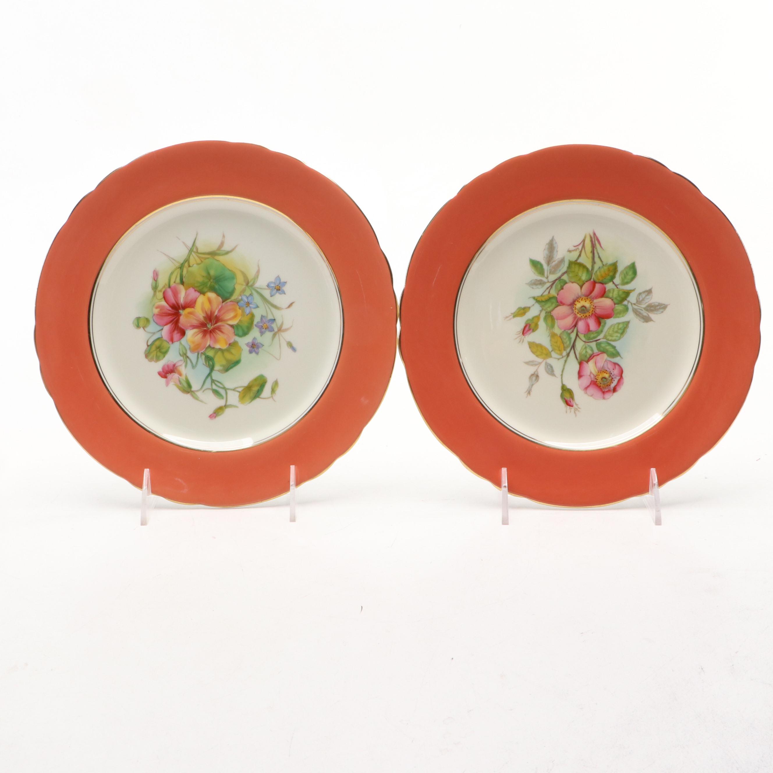 Vintage Aynsley English Bone Floral Pattern China Plates, Circa 1939