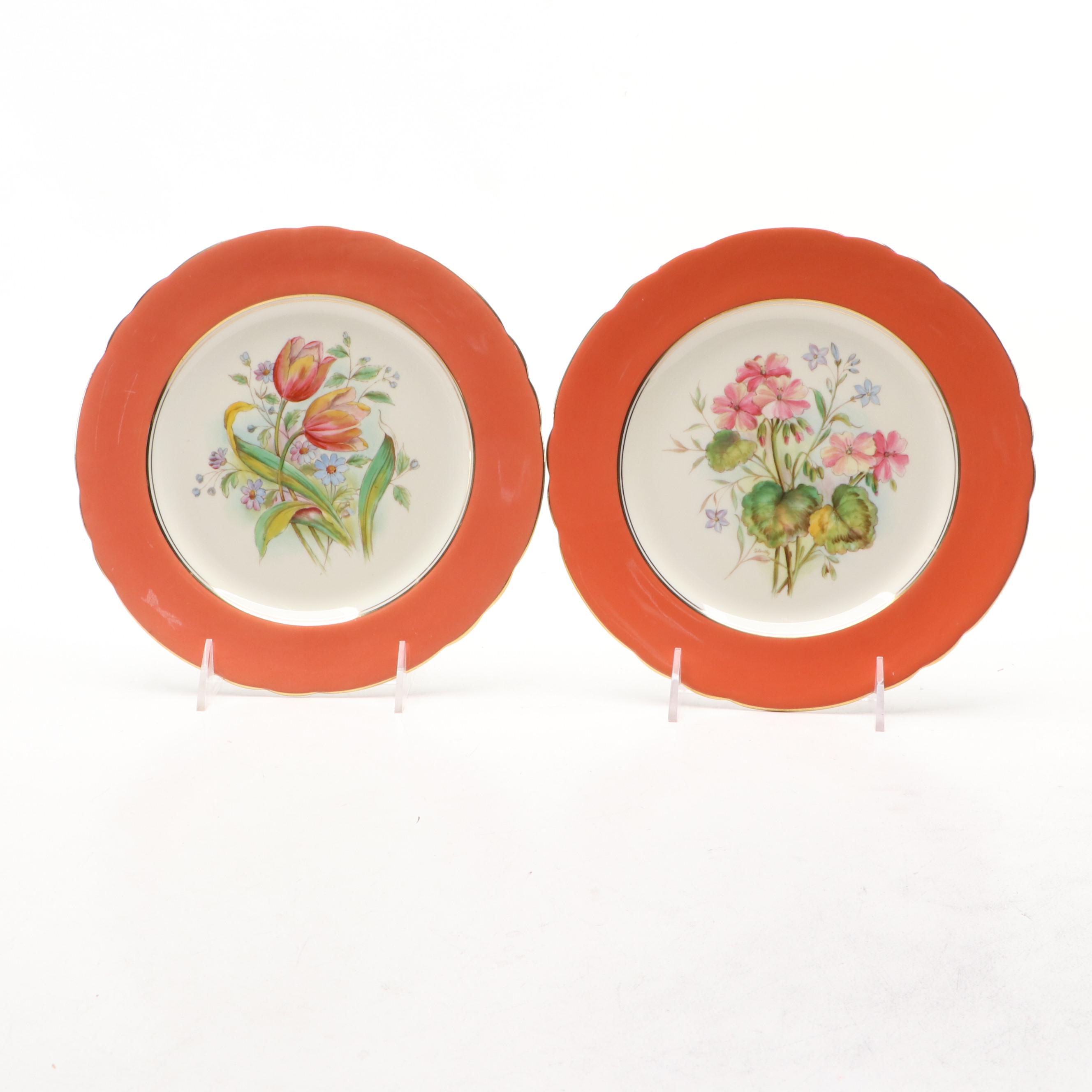 Vintage Aynsley English Bone Floral Pattern China Plates, Circa 1939