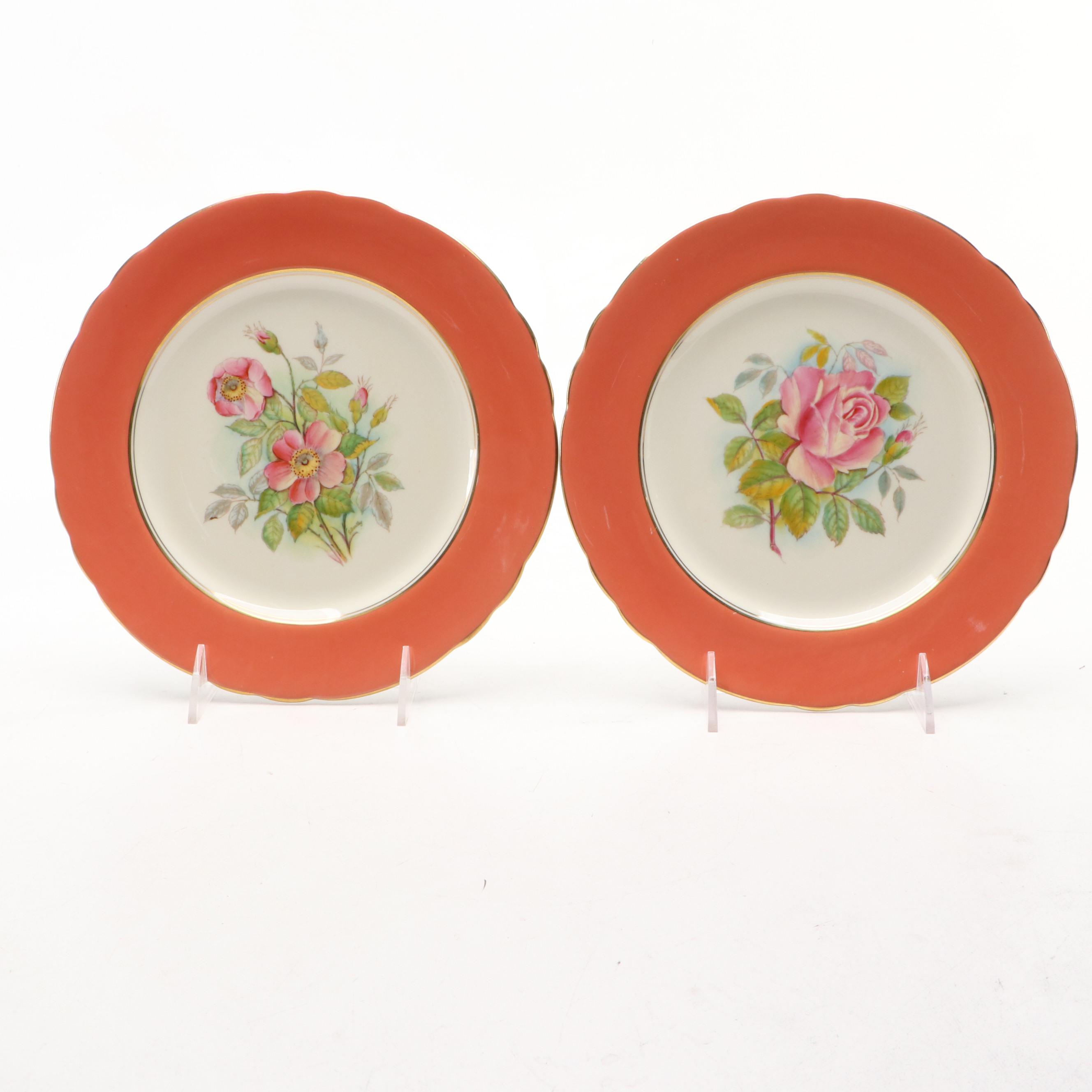 Vintage Aynsley English Bone Floral Pattern China Plates, Circa 1939