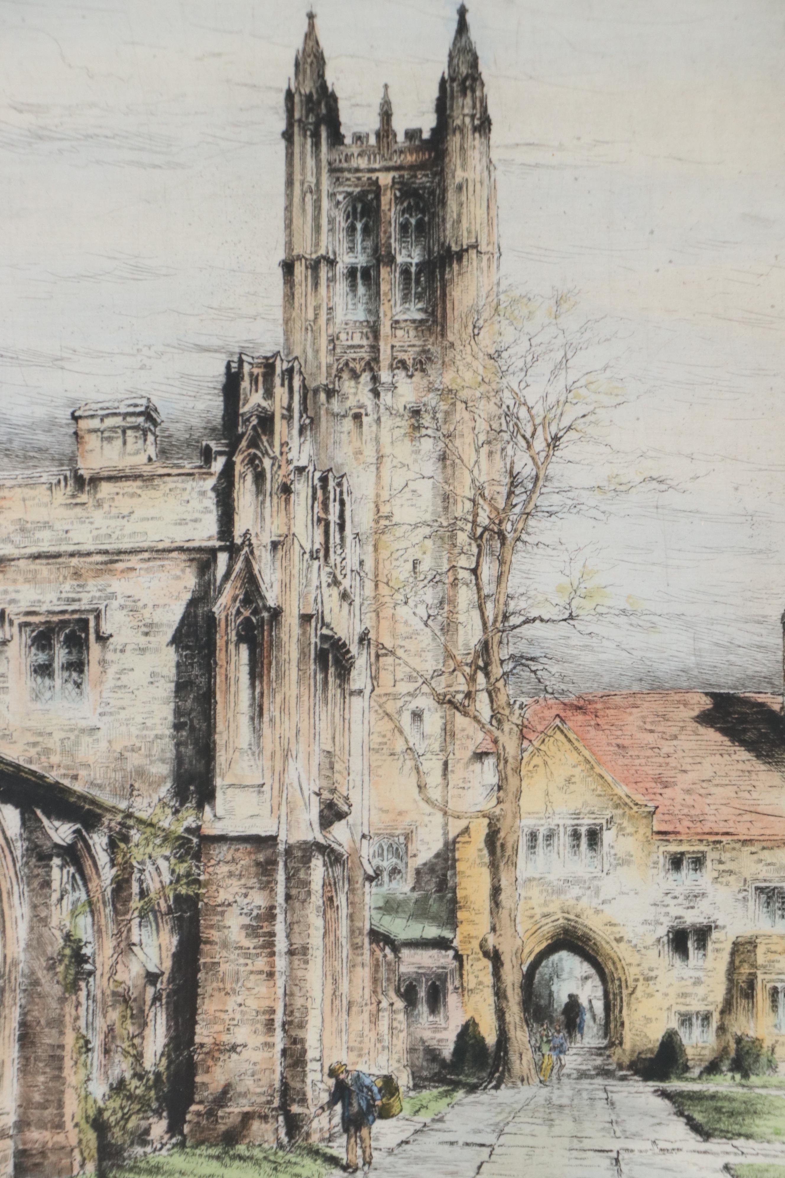 Paul Geissler Hand-Colored Etching of Madison Hall, Princeton University