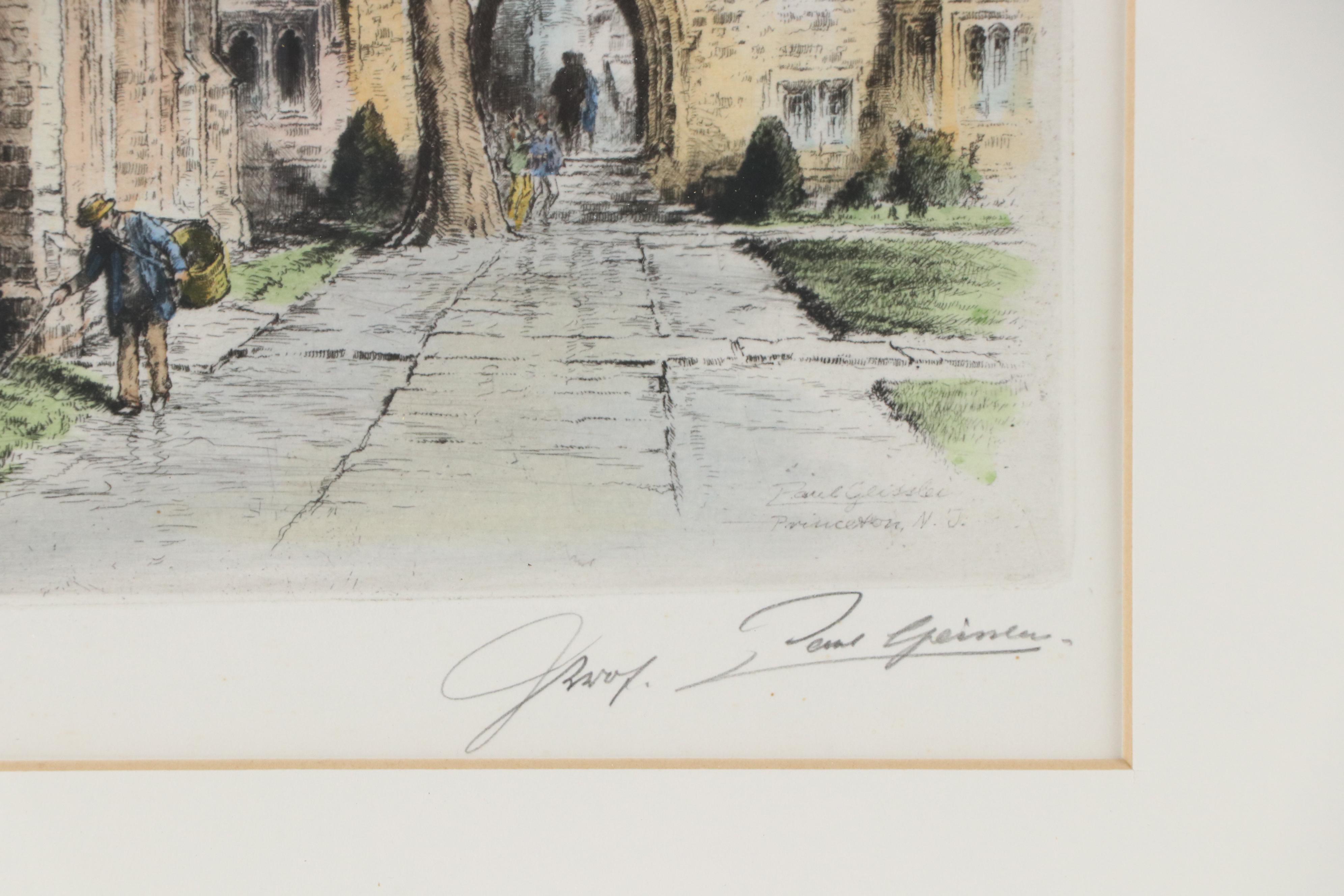 Paul Geissler Hand-Colored Etching of Madison Hall, Princeton University