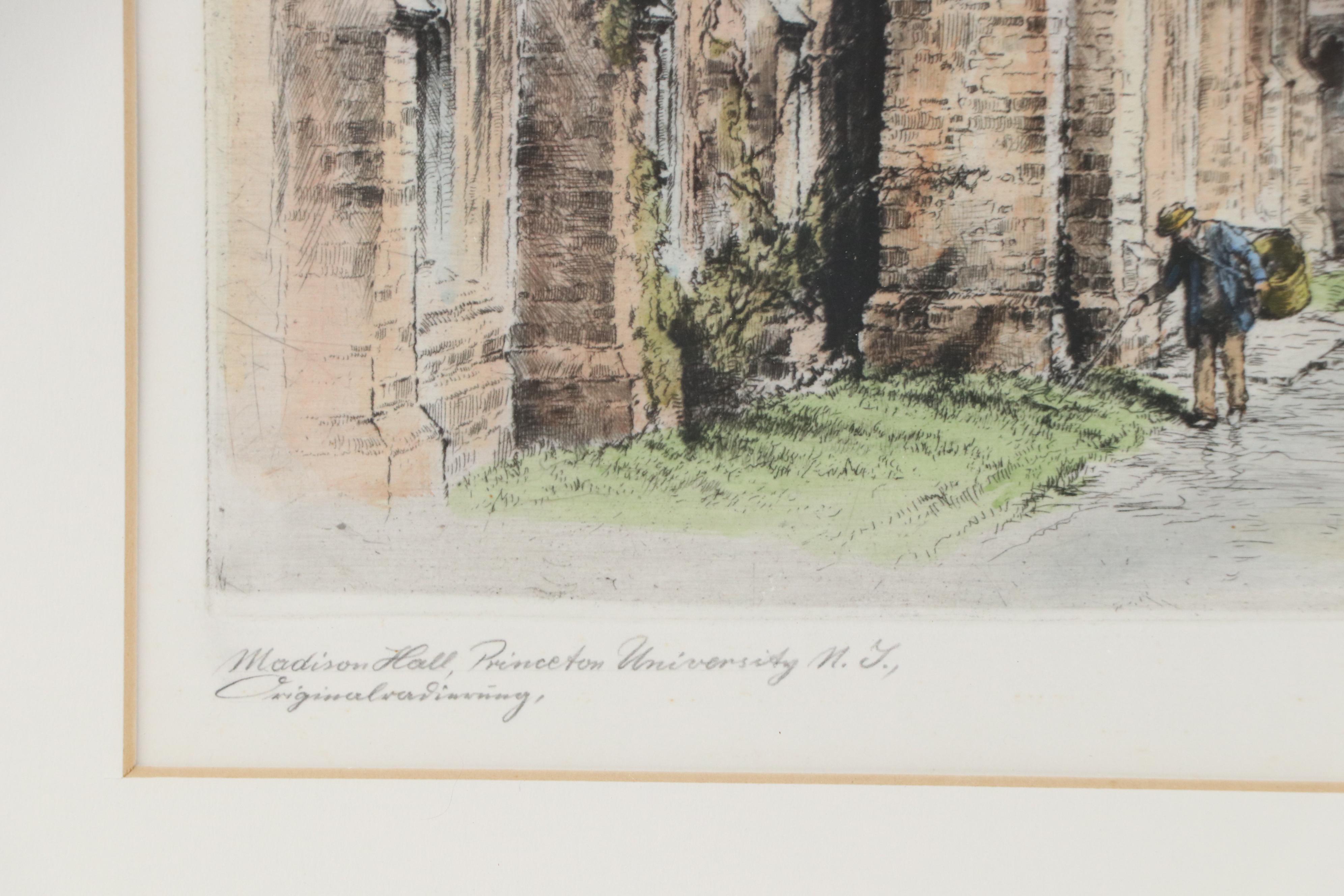 Paul Geissler Hand-Colored Etching of Madison Hall, Princeton University