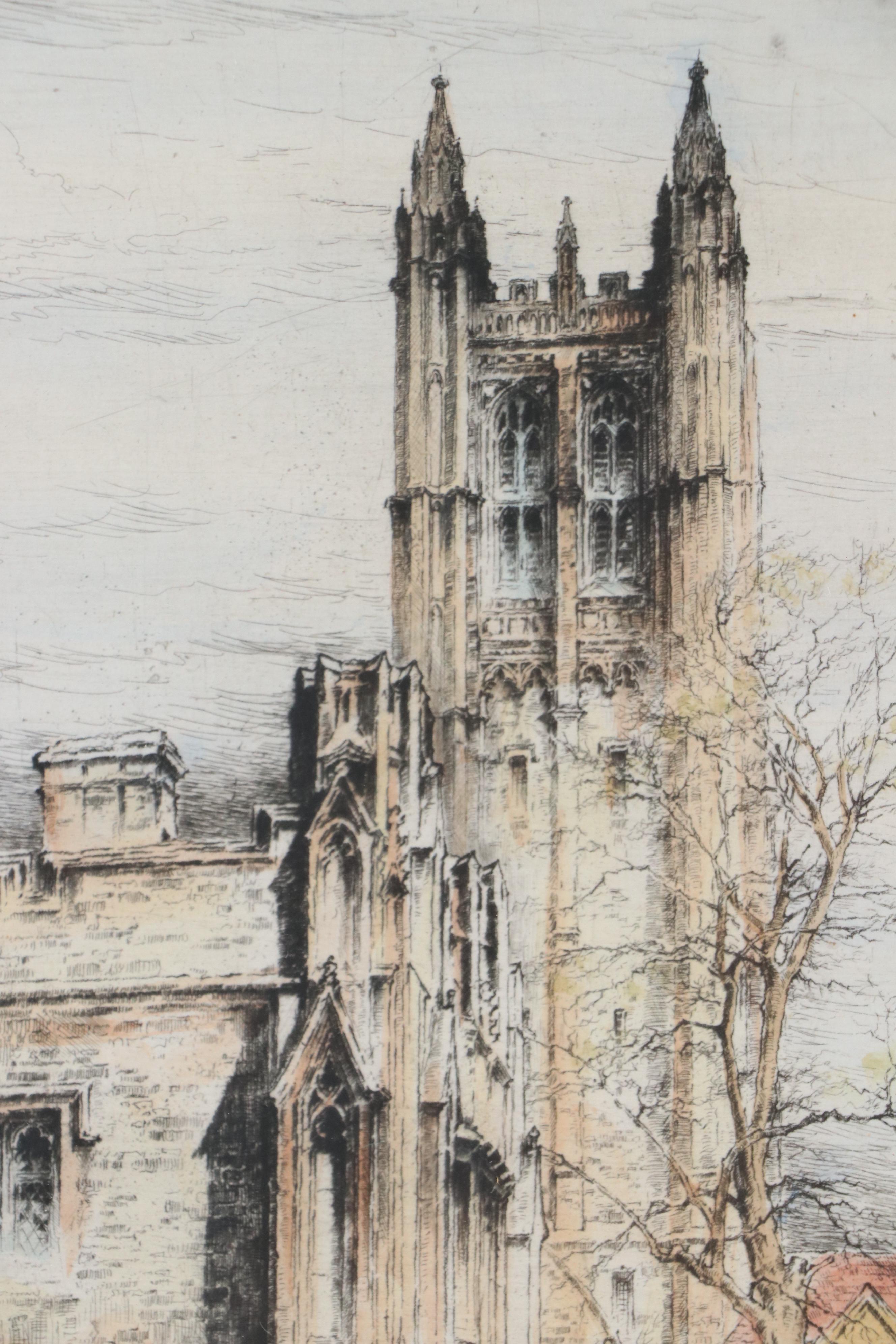 Paul Geissler Hand-Colored Etching of Madison Hall, Princeton University