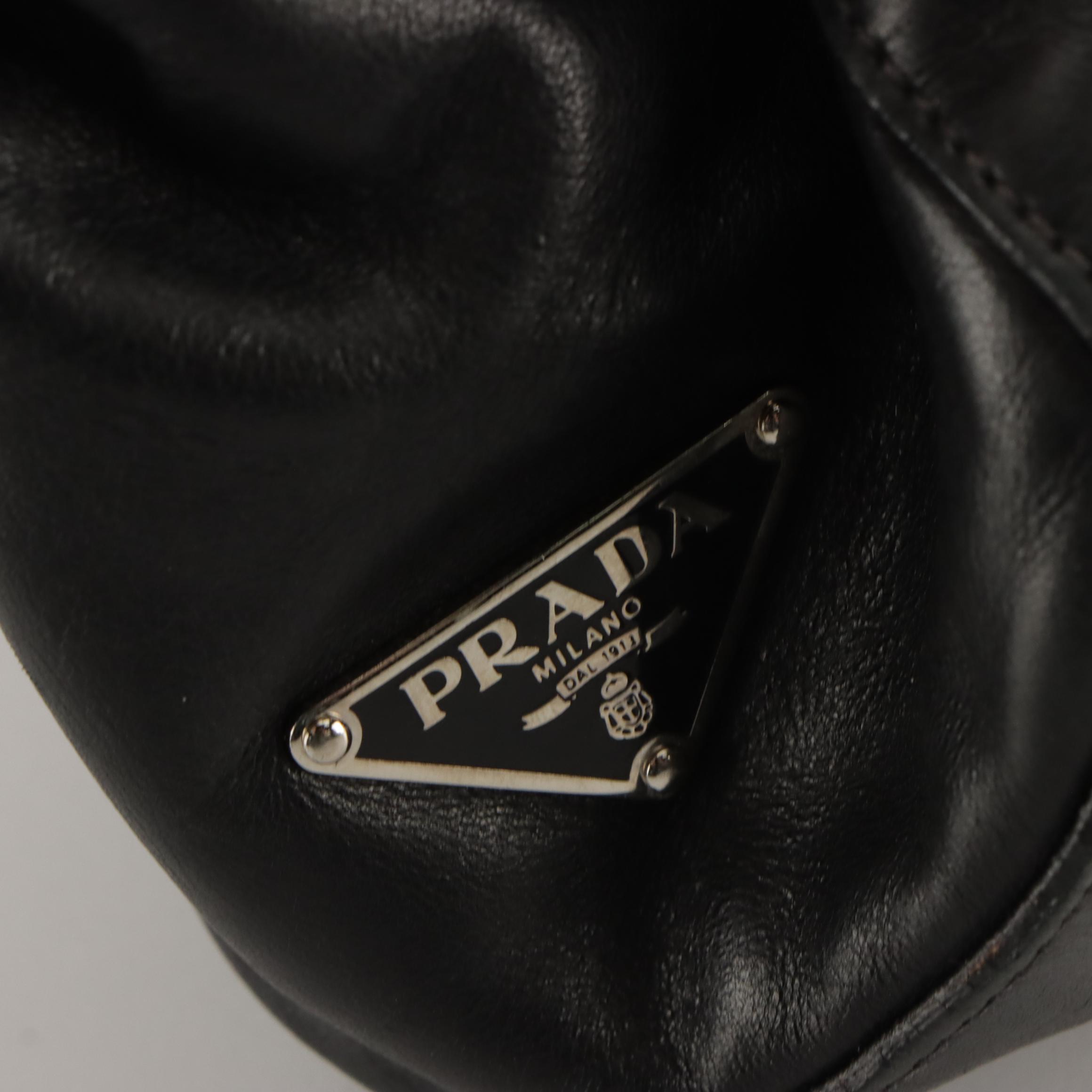 Prada Fold Over Tuck Lock Shoulder Bag in Black Leather