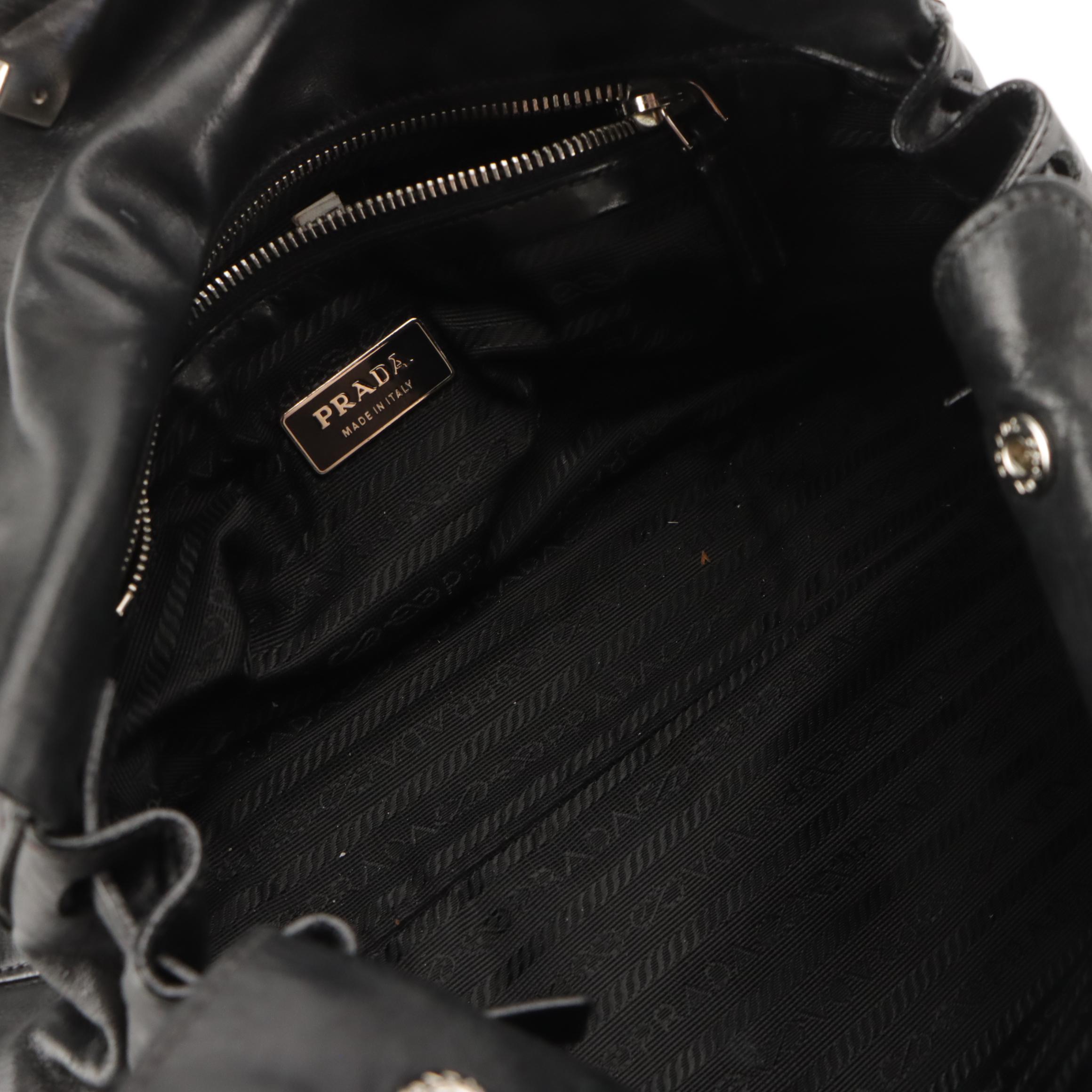 Prada Fold Over Tuck Lock Shoulder Bag in Black Leather