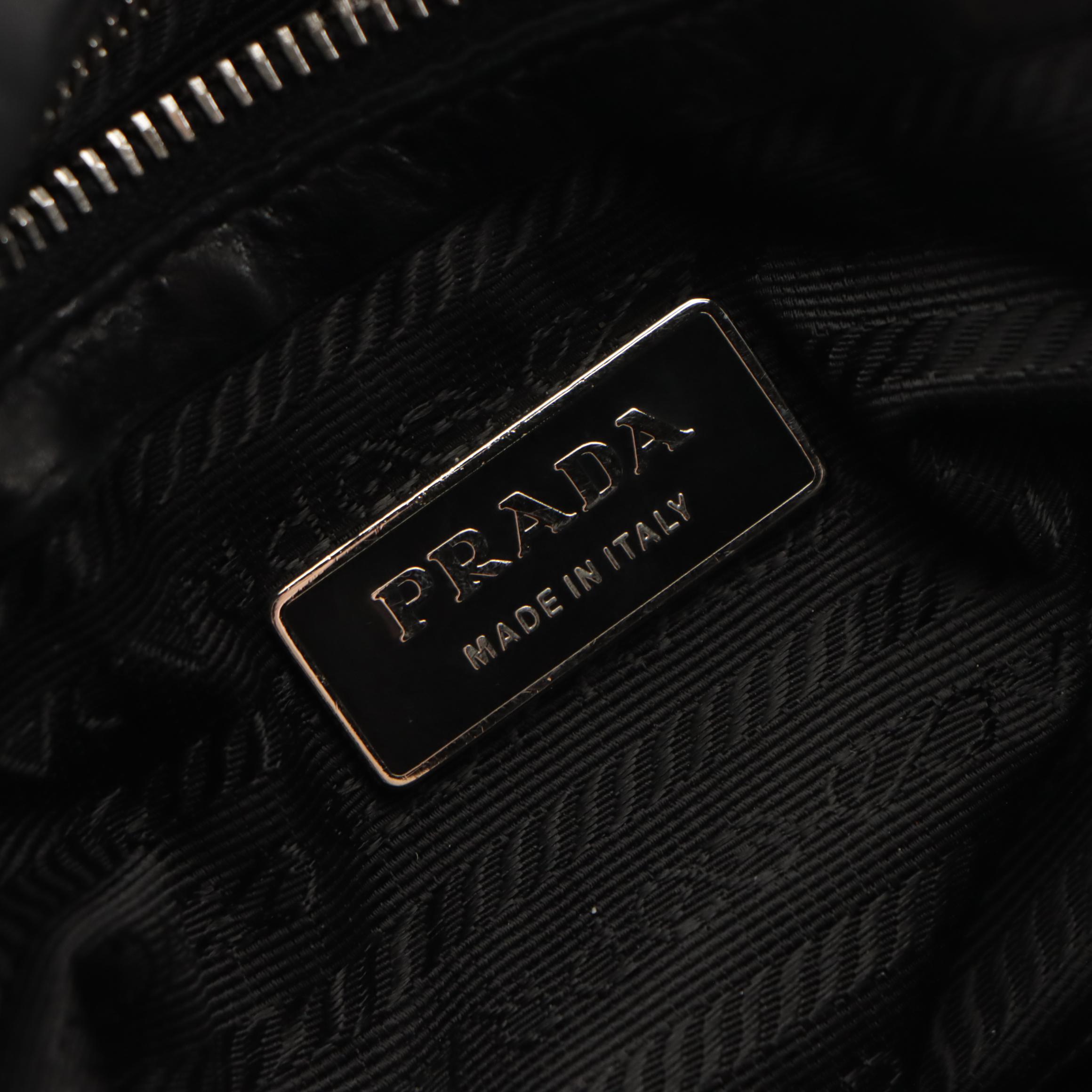 Prada Fold Over Tuck Lock Shoulder Bag in Black Leather