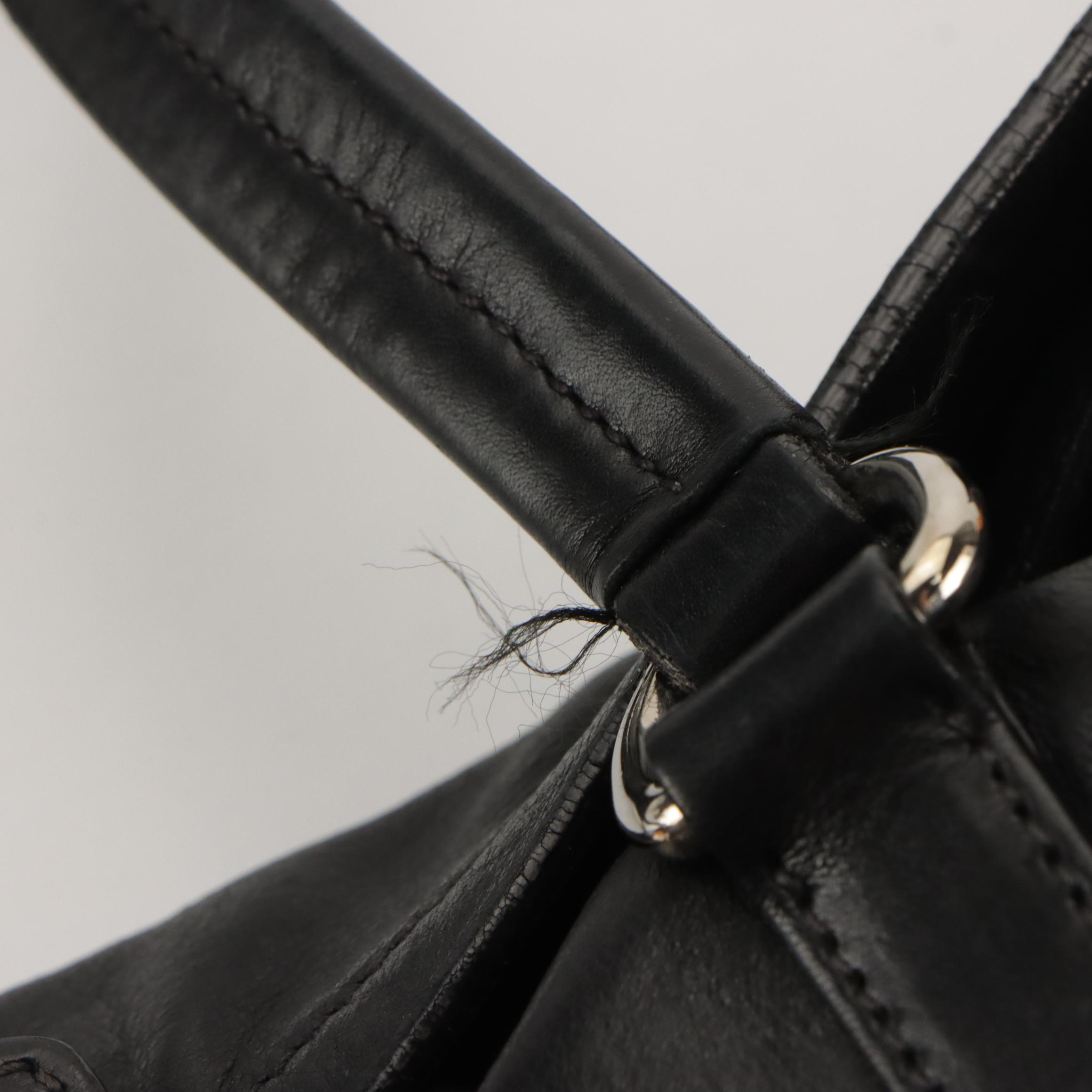 Prada Fold Over Tuck Lock Shoulder Bag in Black Leather