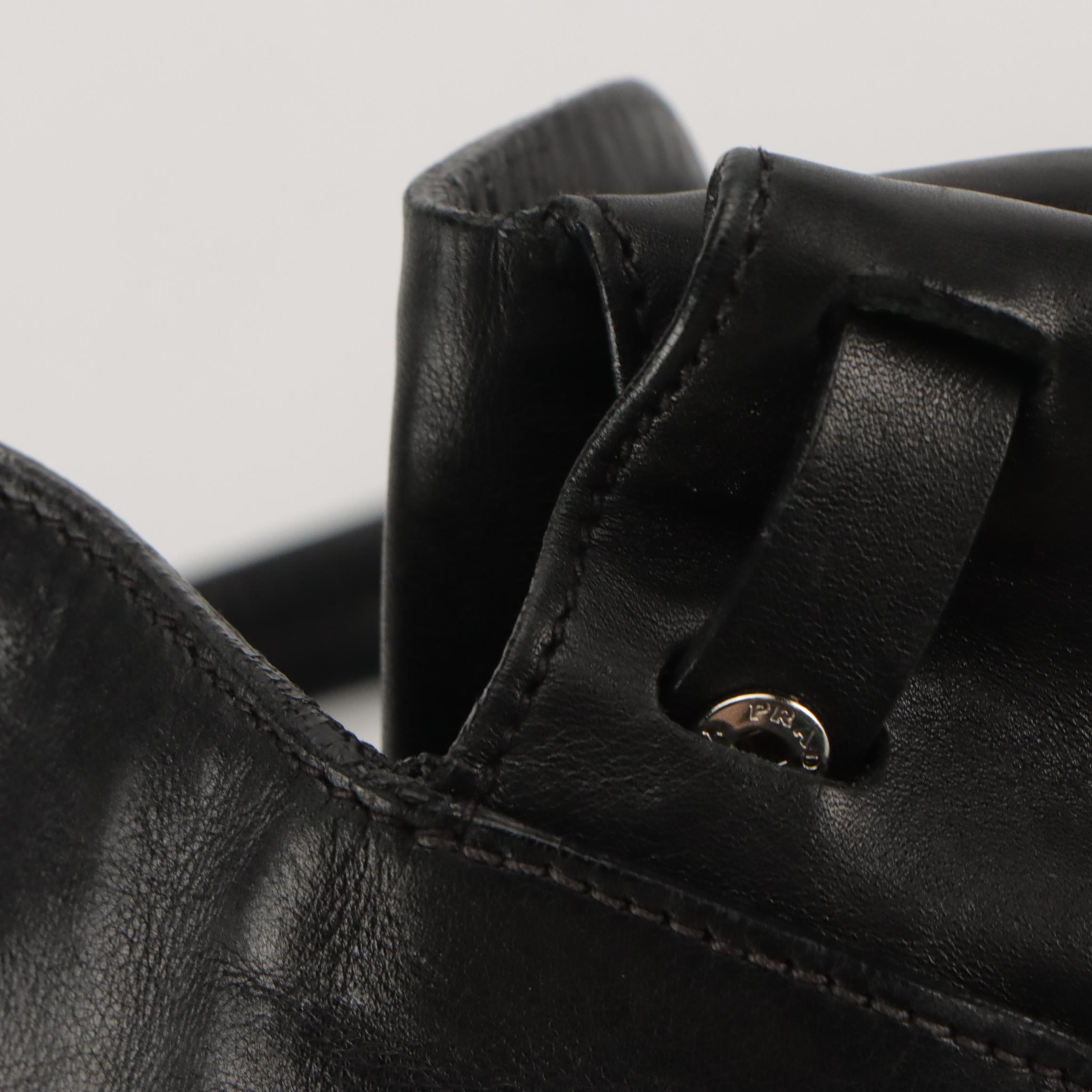 Prada Fold Over Tuck Lock Shoulder Bag in Black Leather