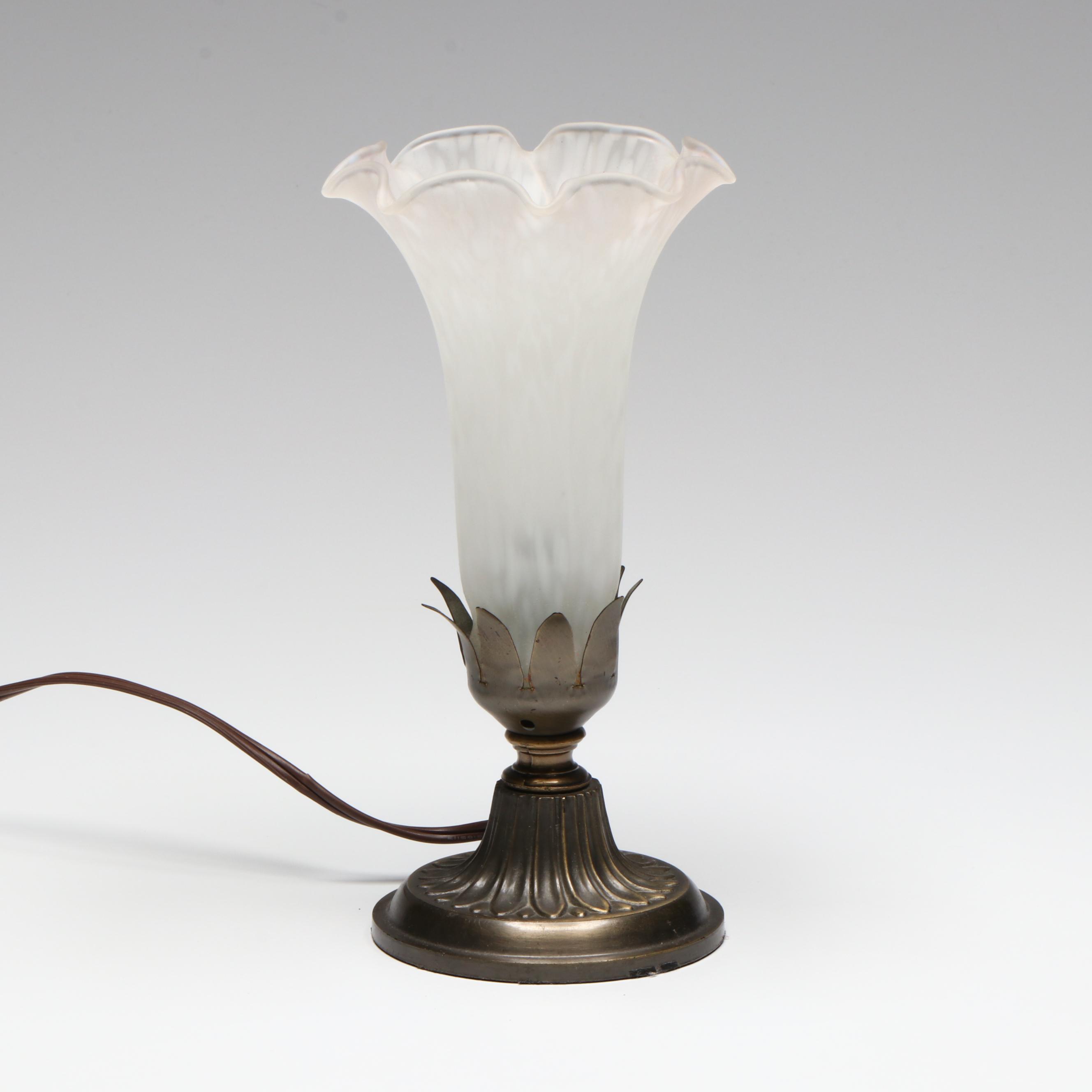 Art Nouveau Style Fluted Lily Glass Accent Lamp on Bronzed Metal Base