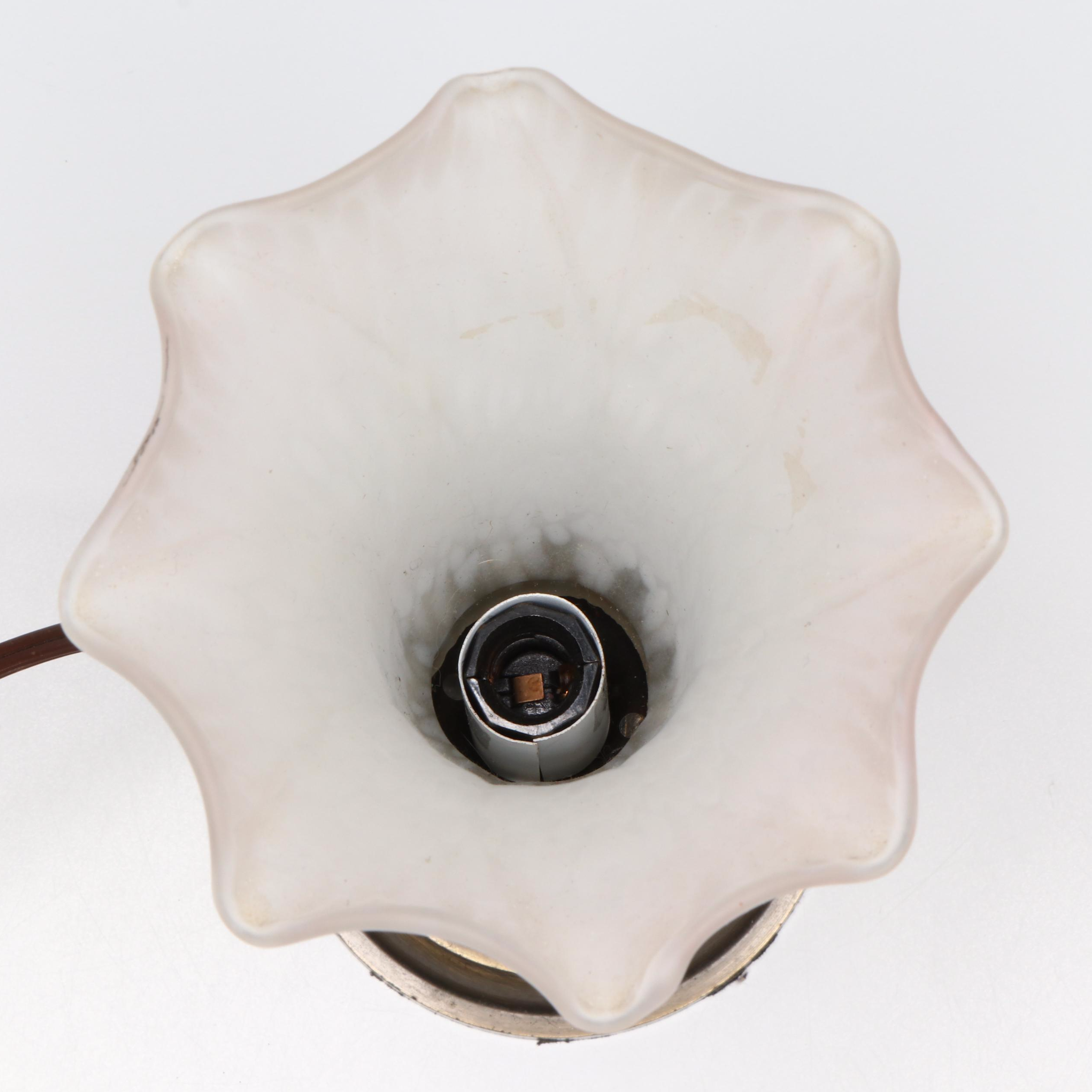 Art Nouveau Style Fluted Lily Glass Accent Lamp on Bronzed Metal Base