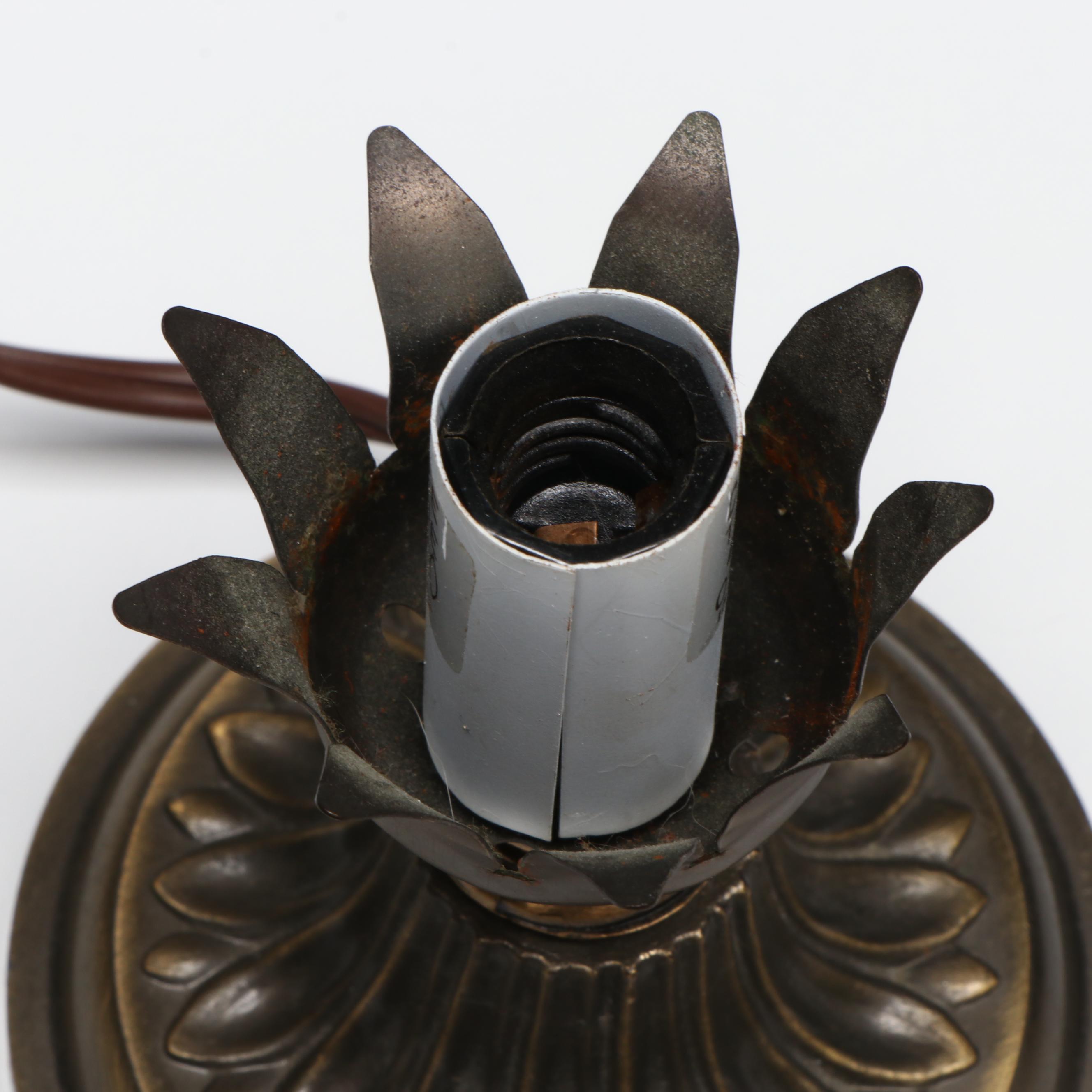 Art Nouveau Style Fluted Lily Glass Accent Lamp on Bronzed Metal Base