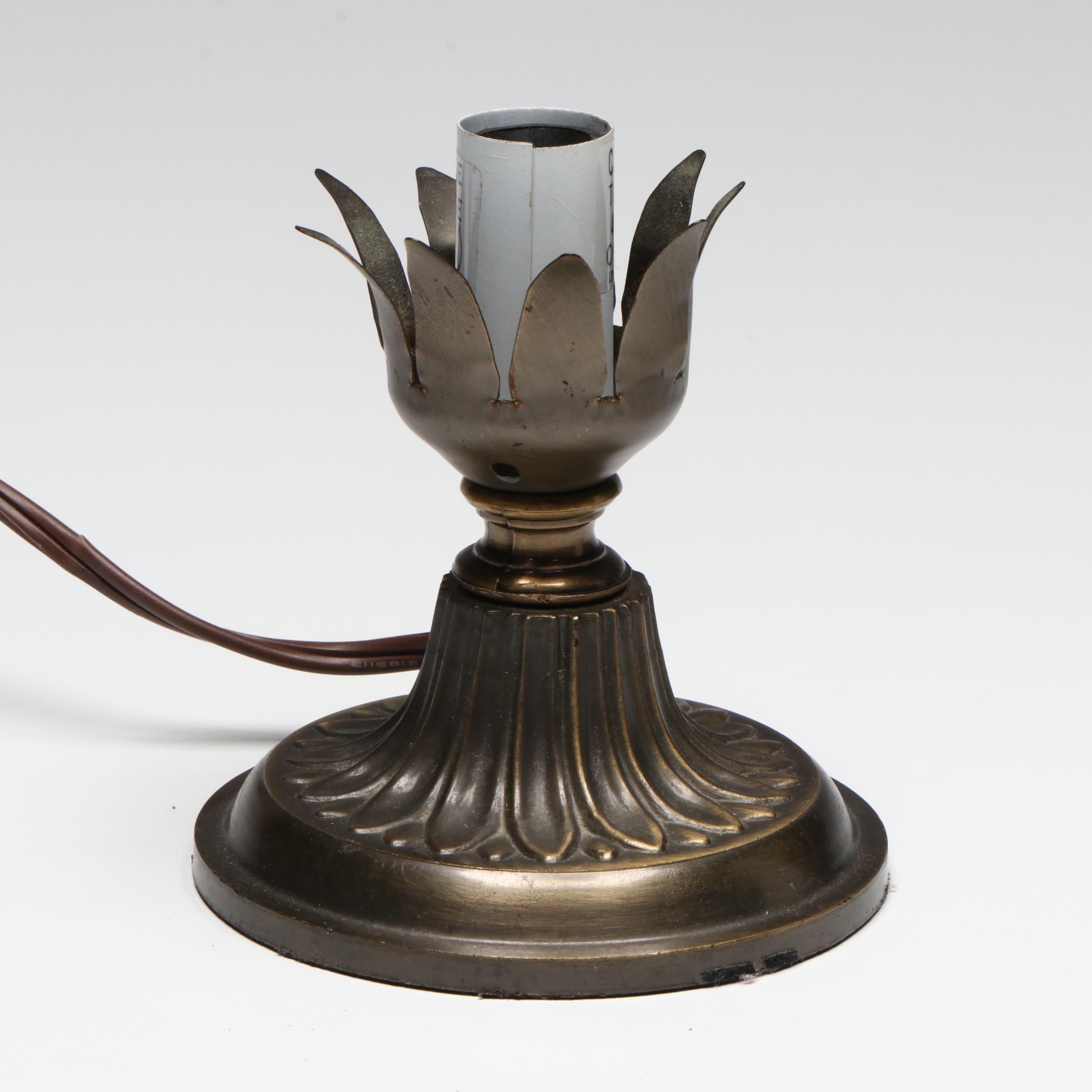 Art Nouveau Style Fluted Lily Glass Accent Lamp on Bronzed Metal Base