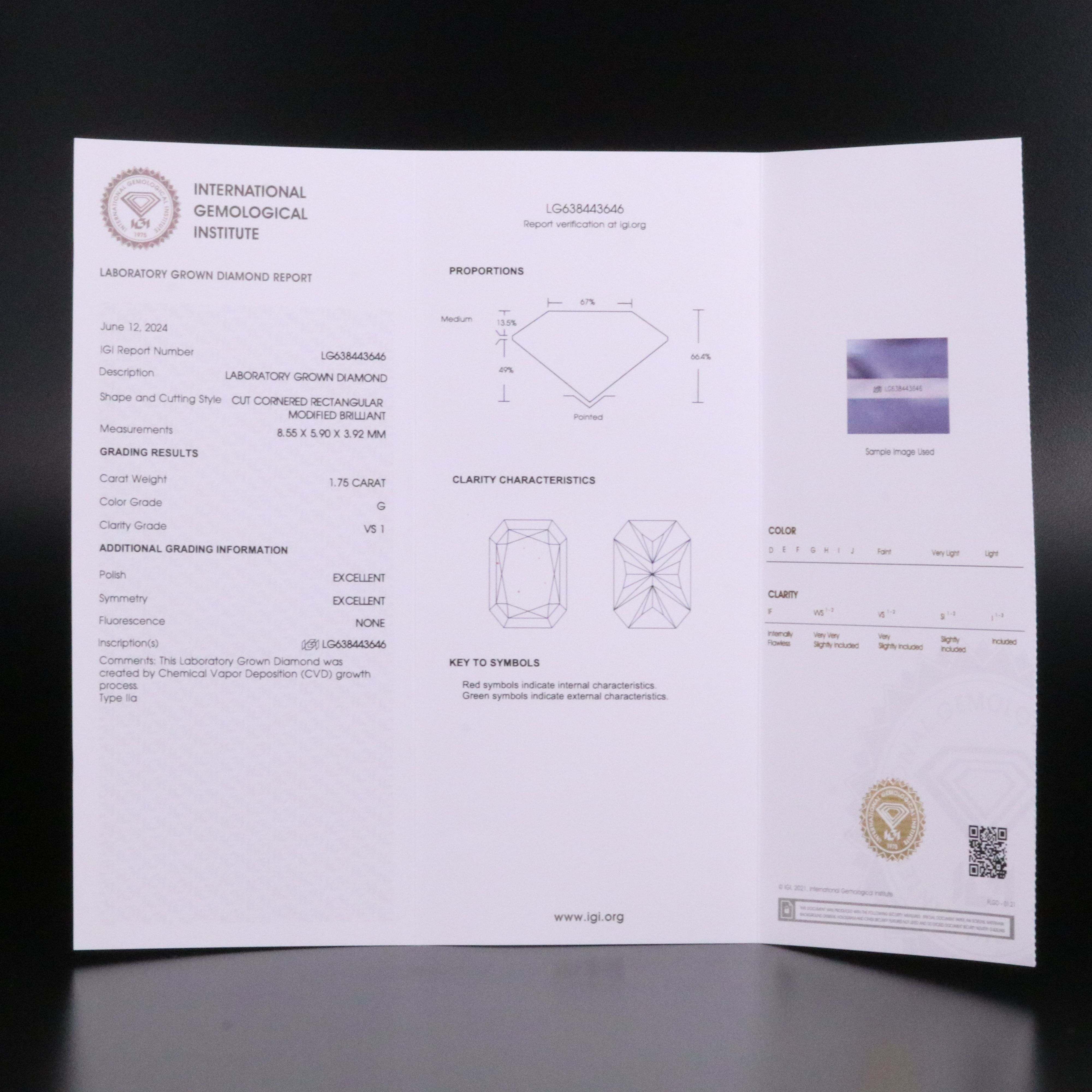 Loose 1.75 CT Lab Grown Diamond with IGI Report