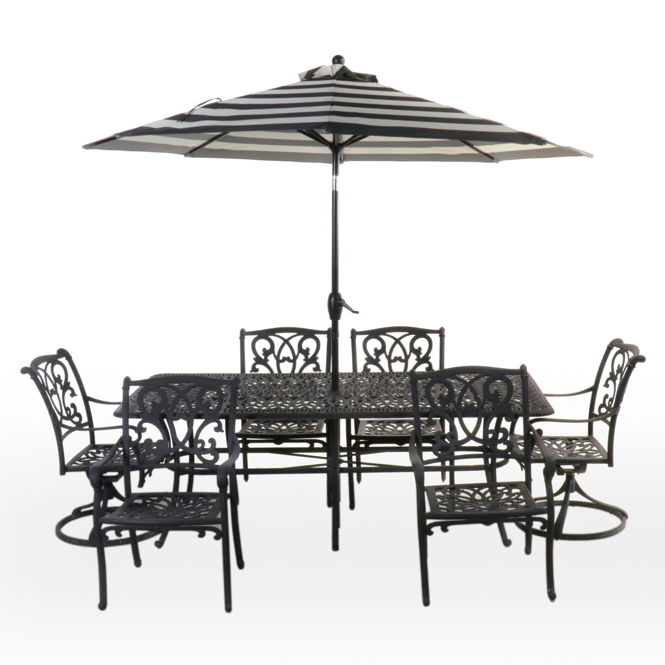 Cast Aluminum Seven-Piece Patio Dining Set with Umbrella