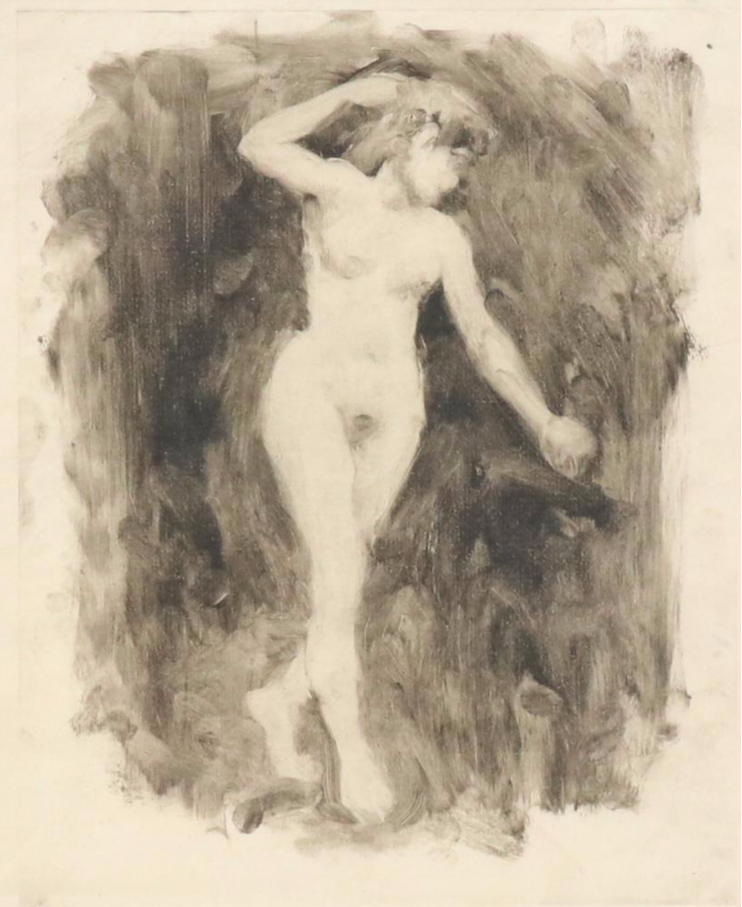 Figural Etching with Aquatint of Female Nude Study