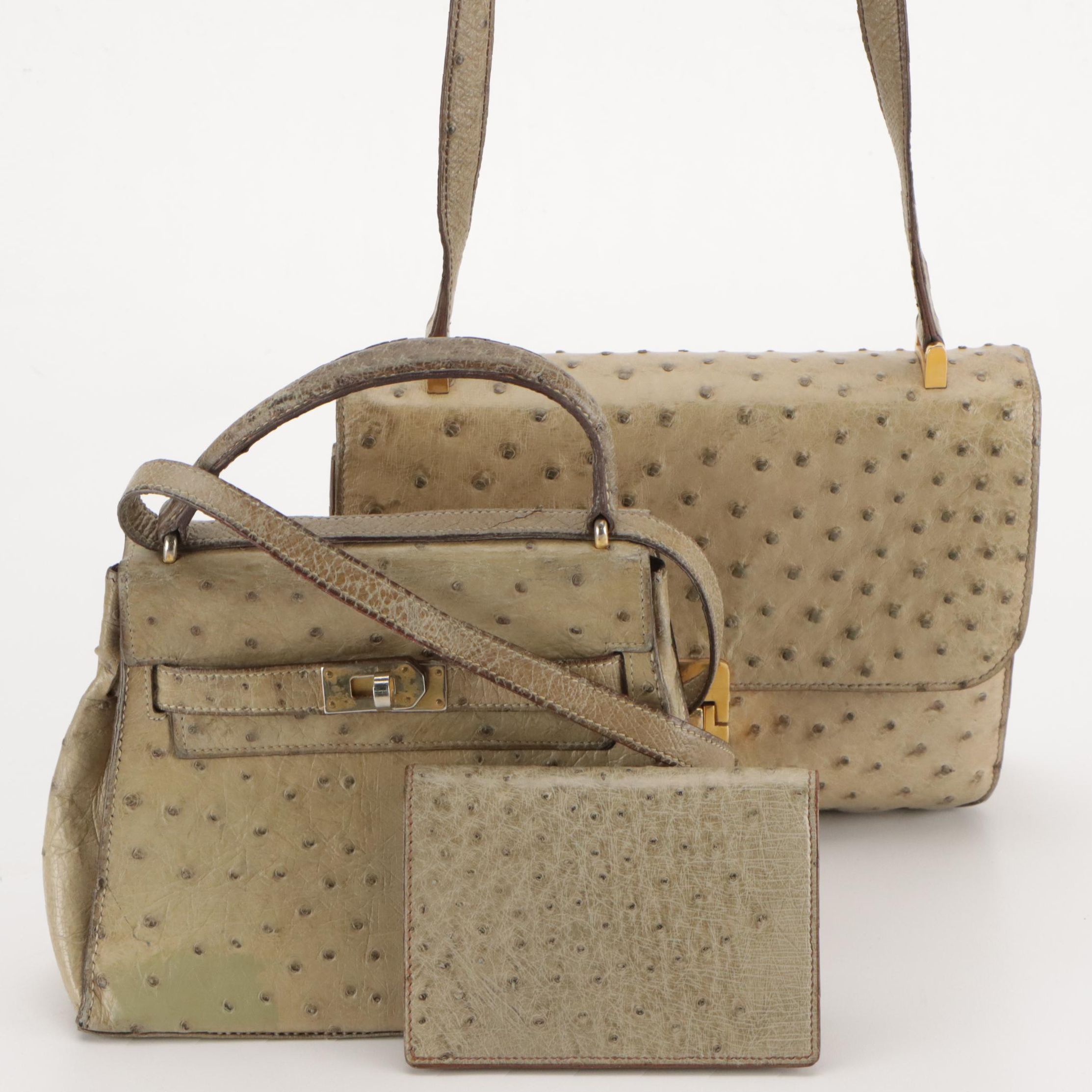 Vintage Ostrich Leather Bifold Wallet, Shoulder Bag  and Two-Way Bag