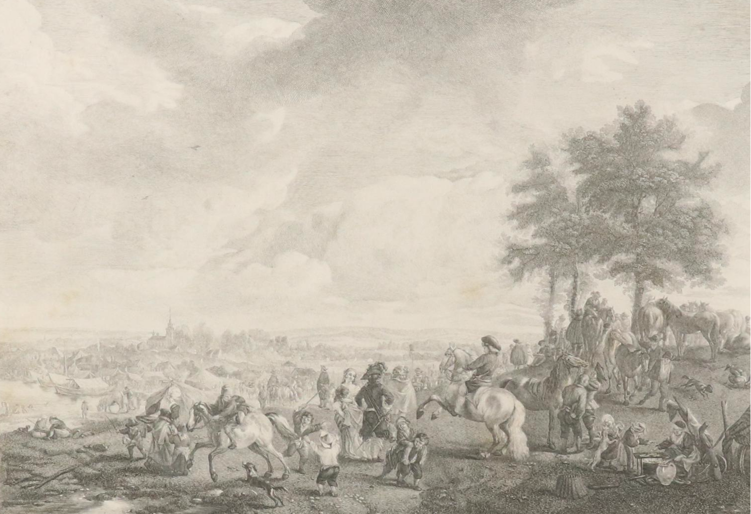 French School Engraving After P. Wouwerman "Les Maquignons à la Foire," 1739