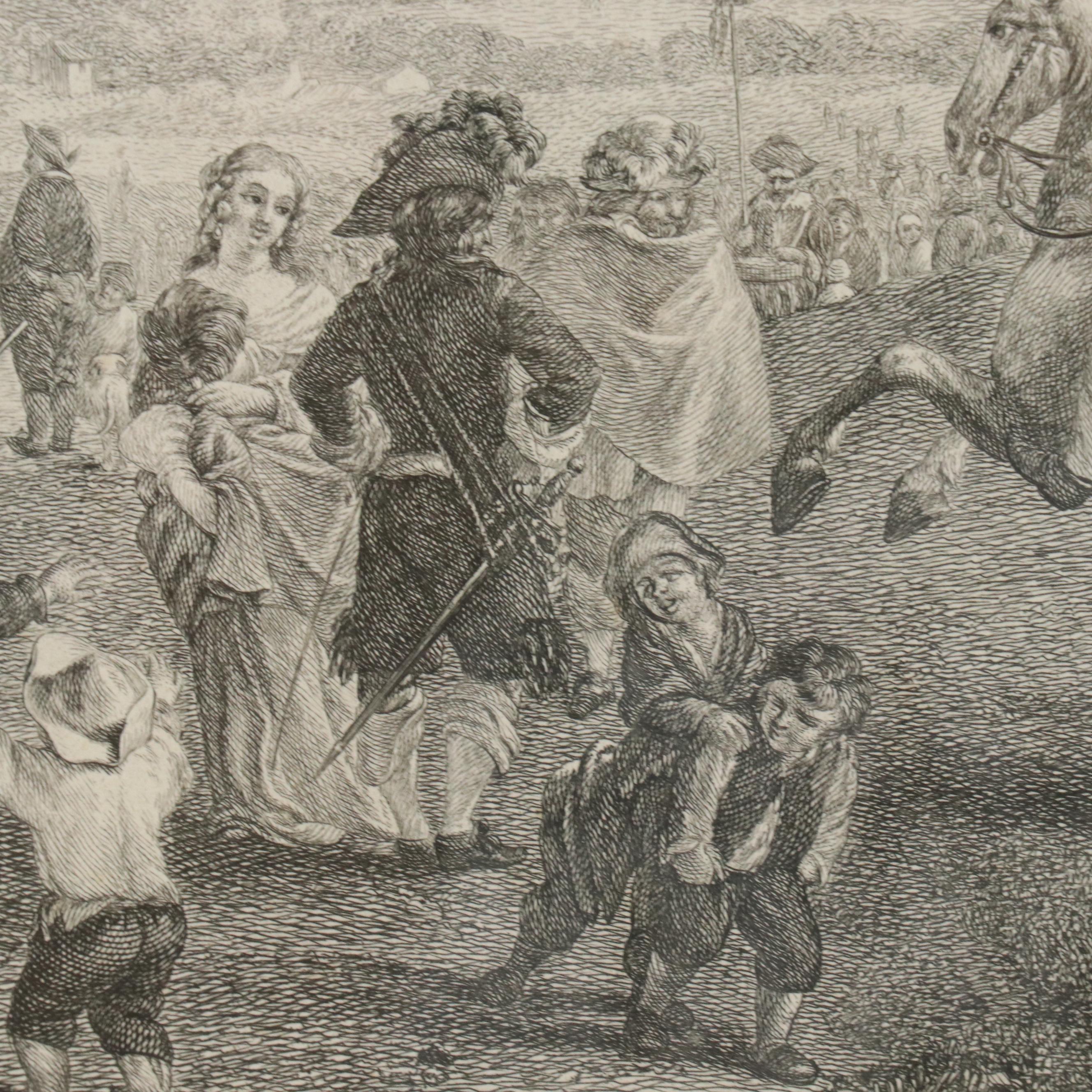 French School Engraving After P. Wouwerman "Les Maquignons à la Foire," 1739