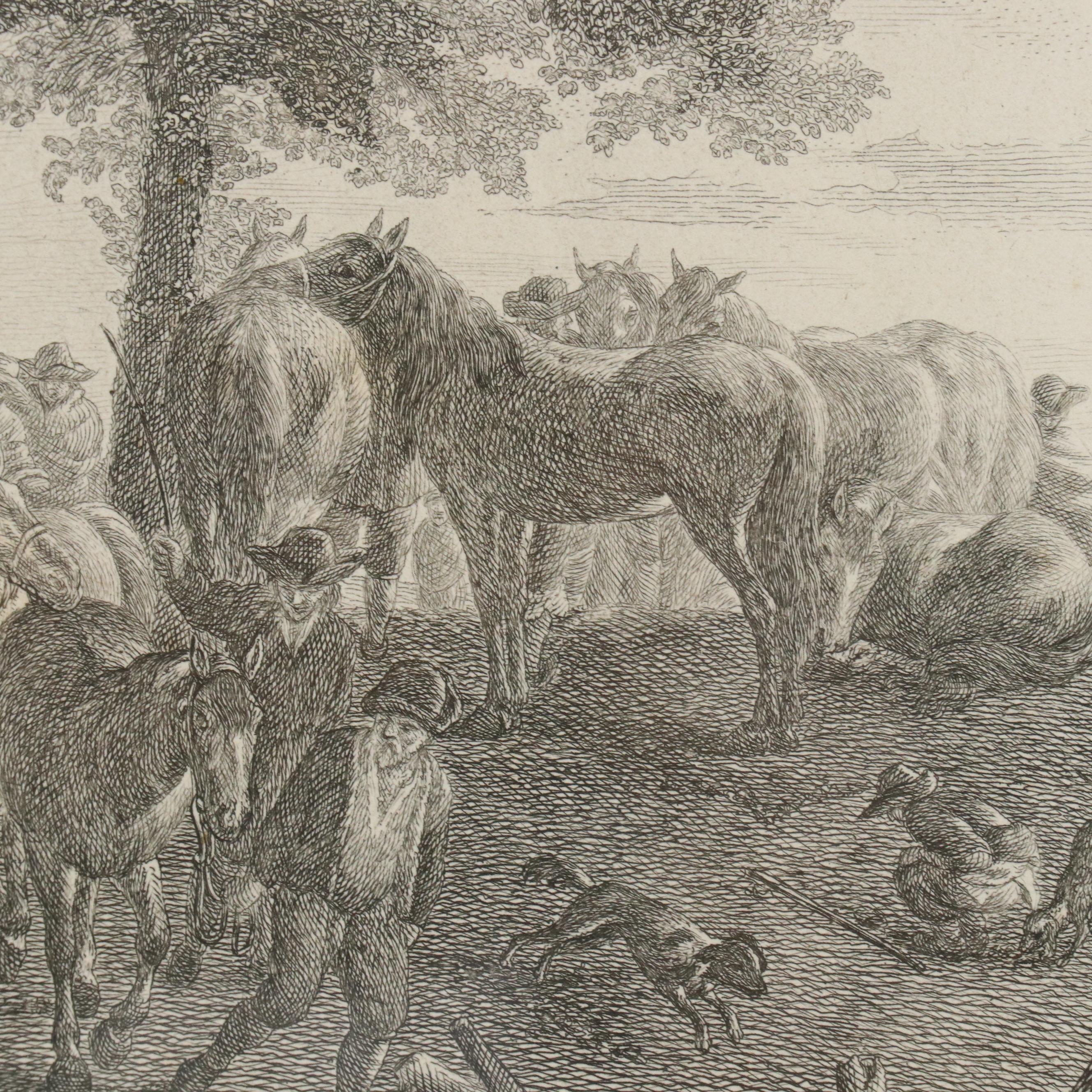 French School Engraving After P. Wouwerman "Les Maquignons à la Foire," 1739