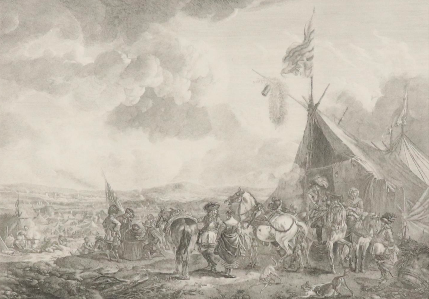 French School Engraving After P. Wouwerman "Le Quartier des Vivandiers," 1754