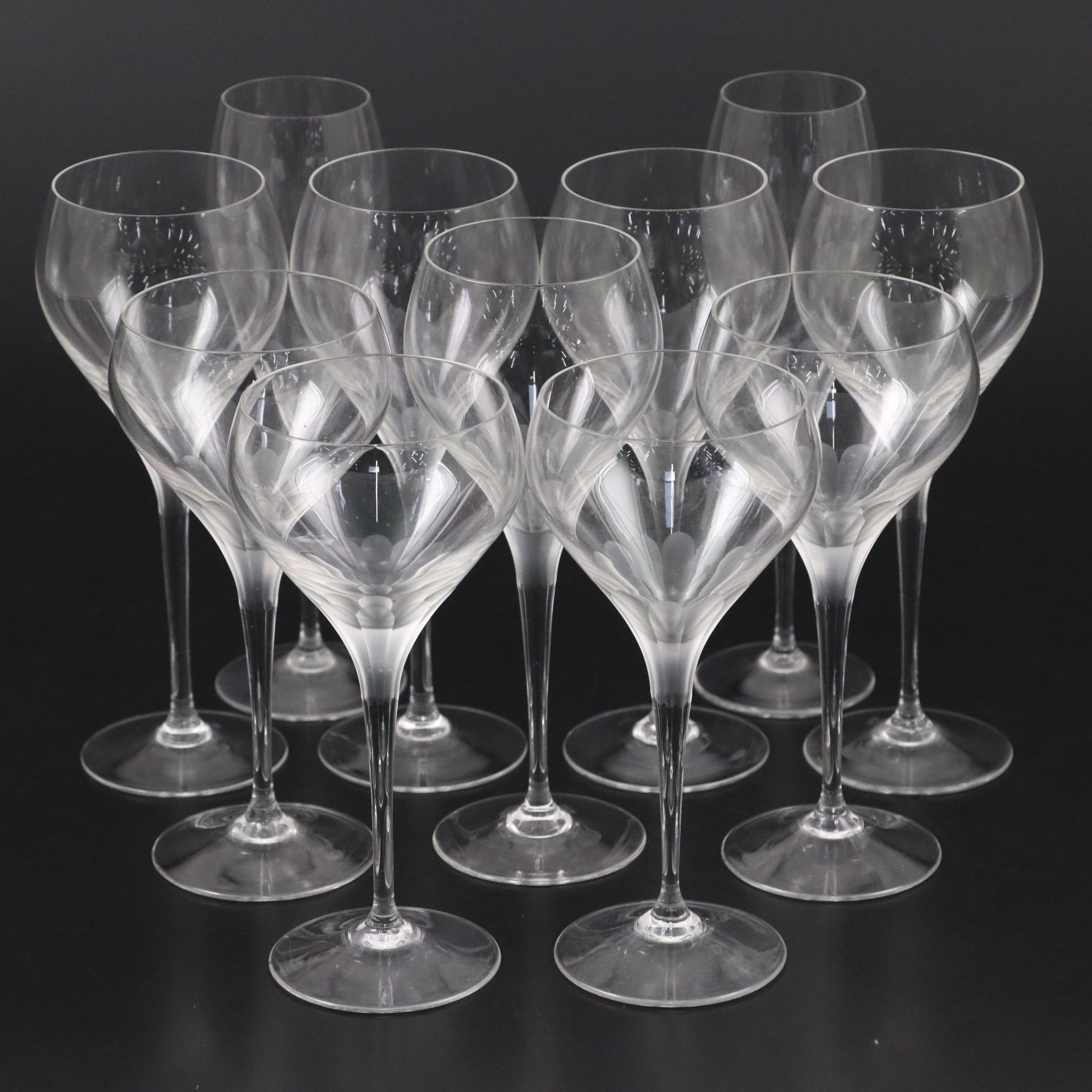Frosted Stem Glass Champagne and Wine Glasses