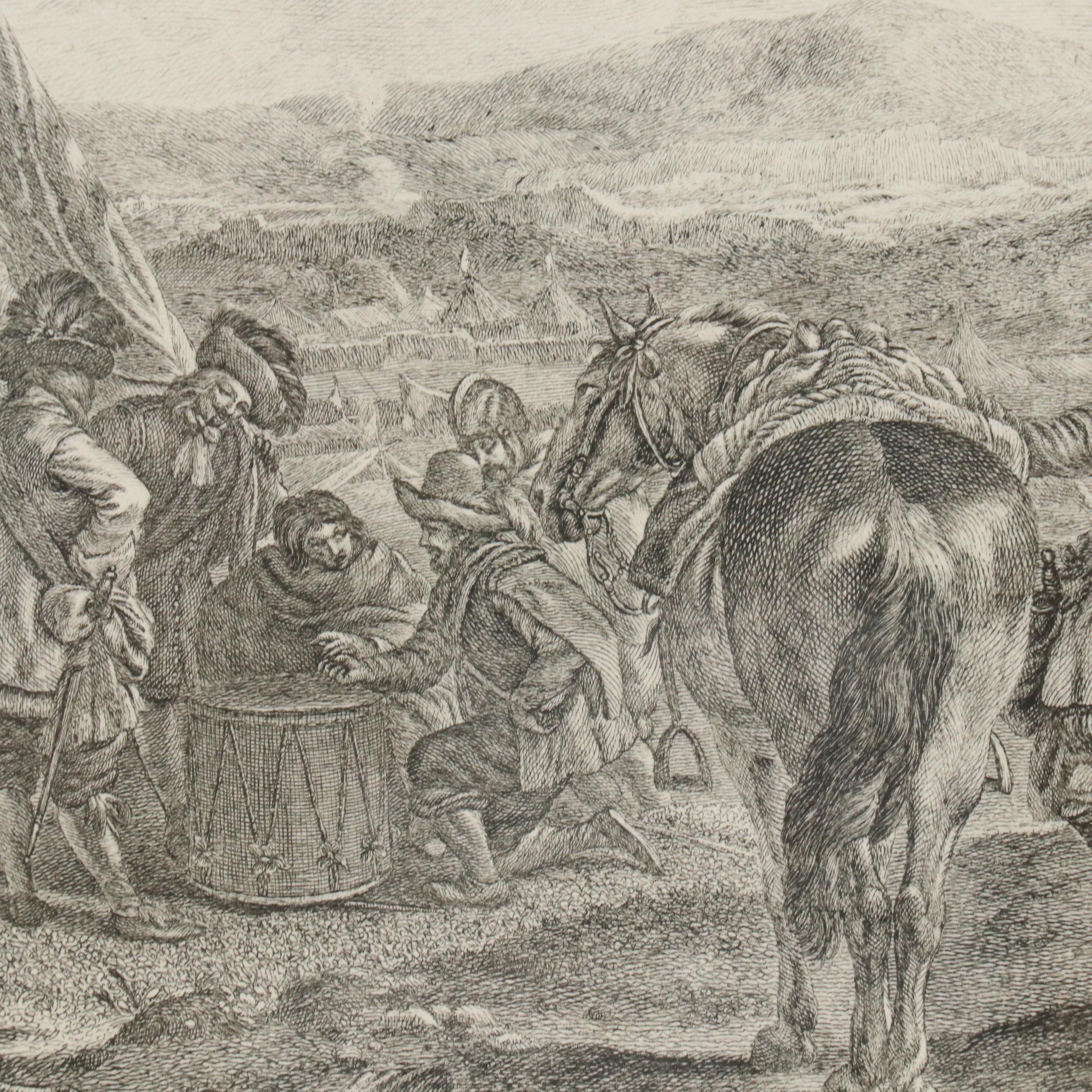 French School Engraving After P. Wouwerman "Le Quartier des Vivandiers," 1754