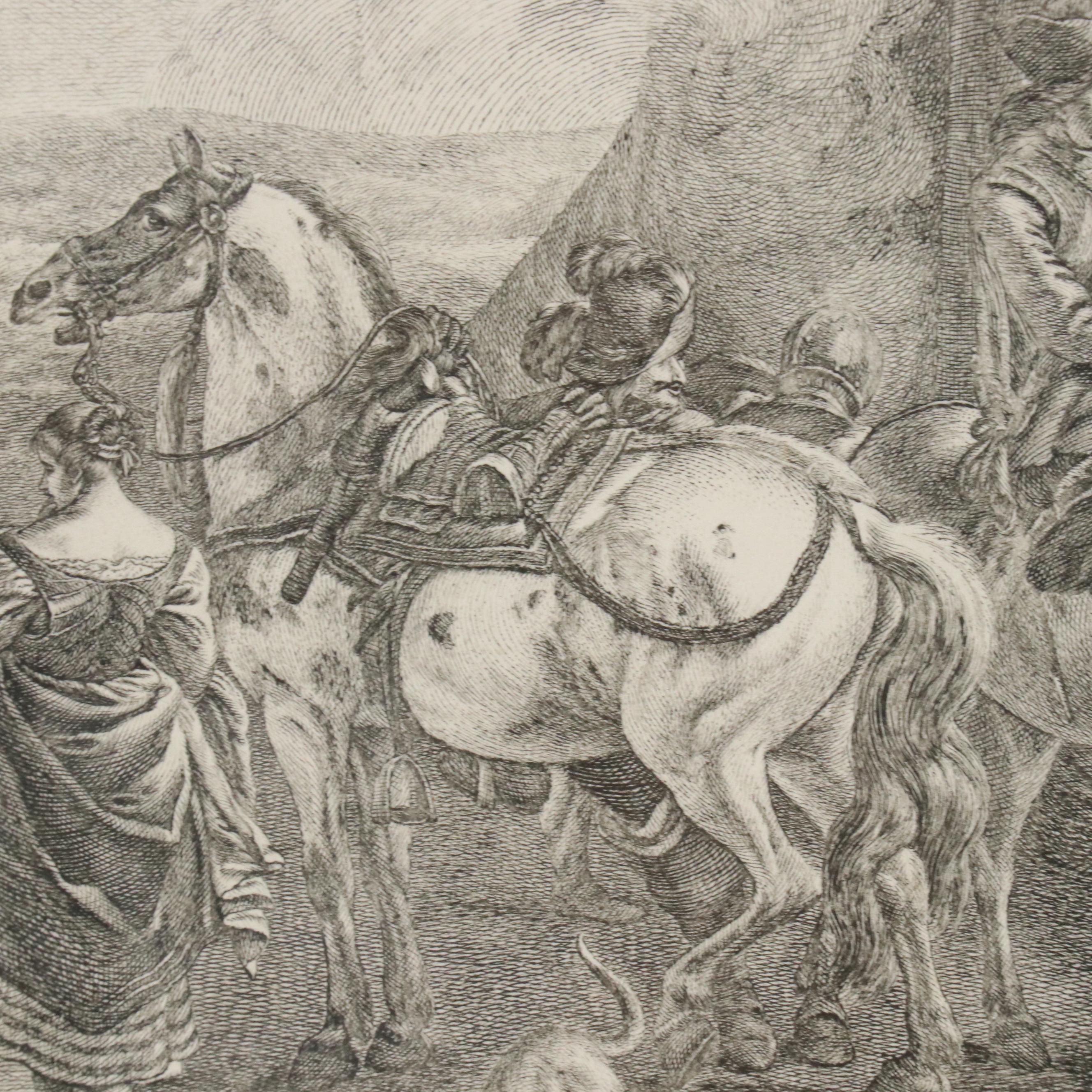 French School Engraving After P. Wouwerman "Le Quartier des Vivandiers," 1754