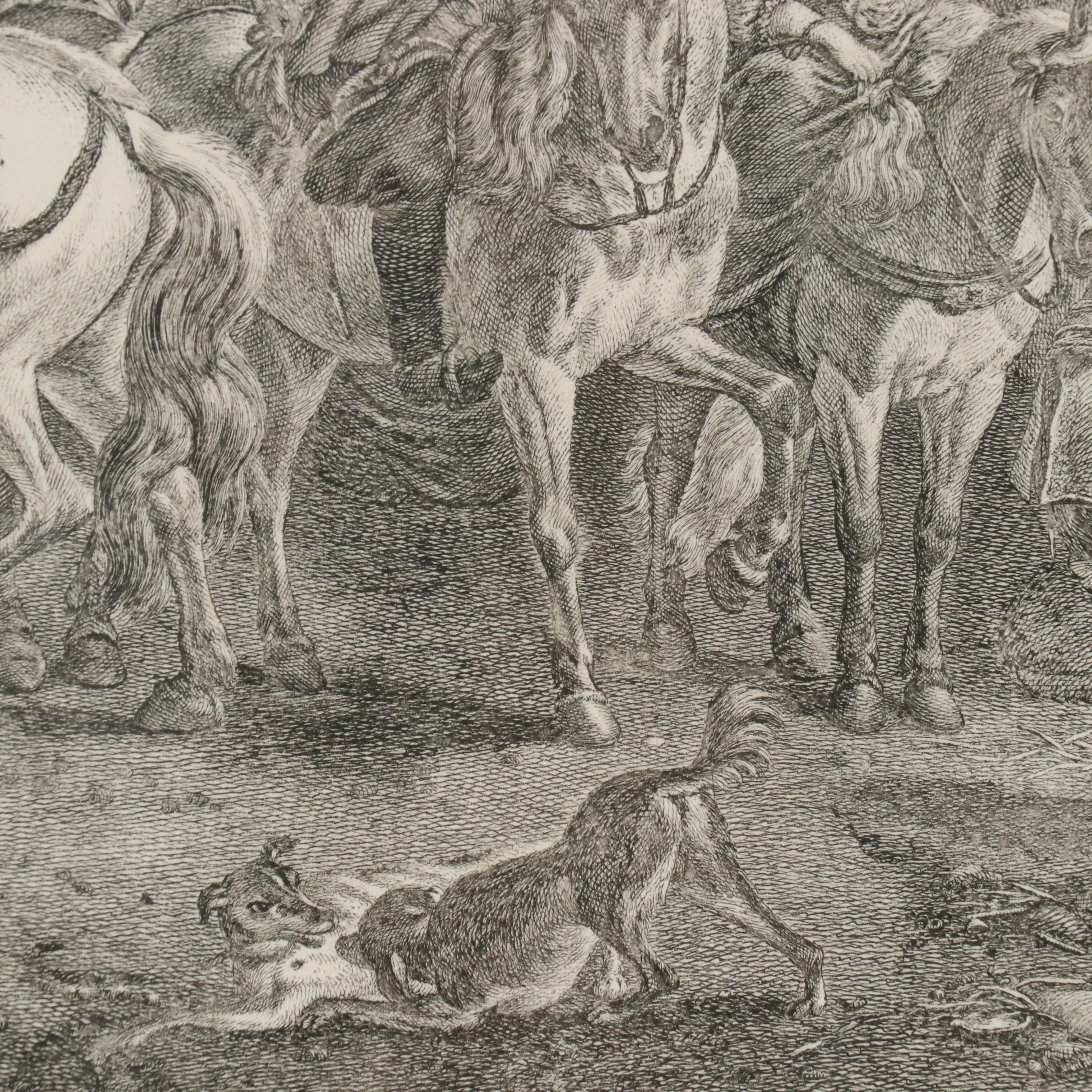 French School Engraving After P. Wouwerman "Le Quartier des Vivandiers," 1754