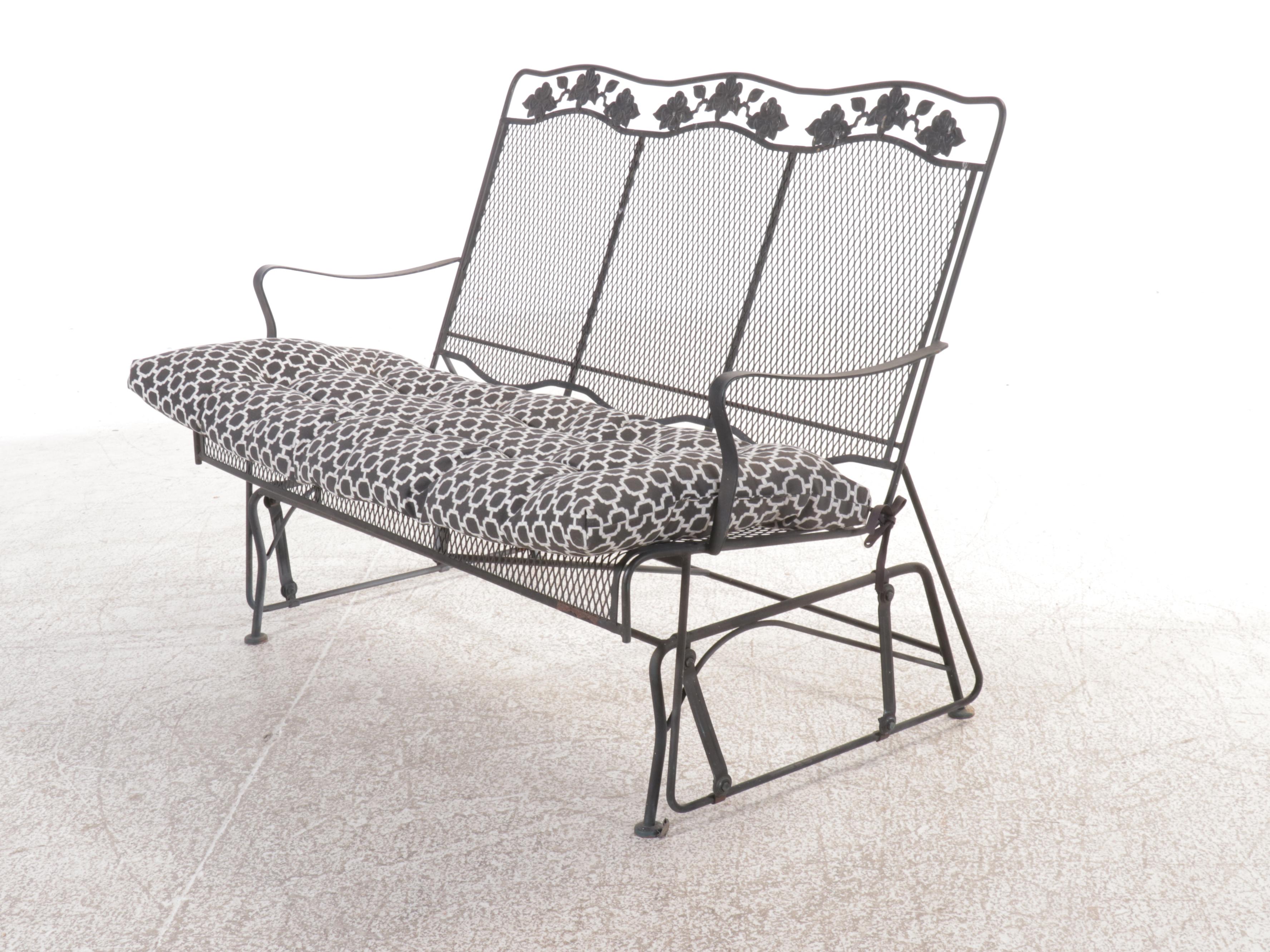 Wrought Iron Patio Glider and End Table, Late 20th Century