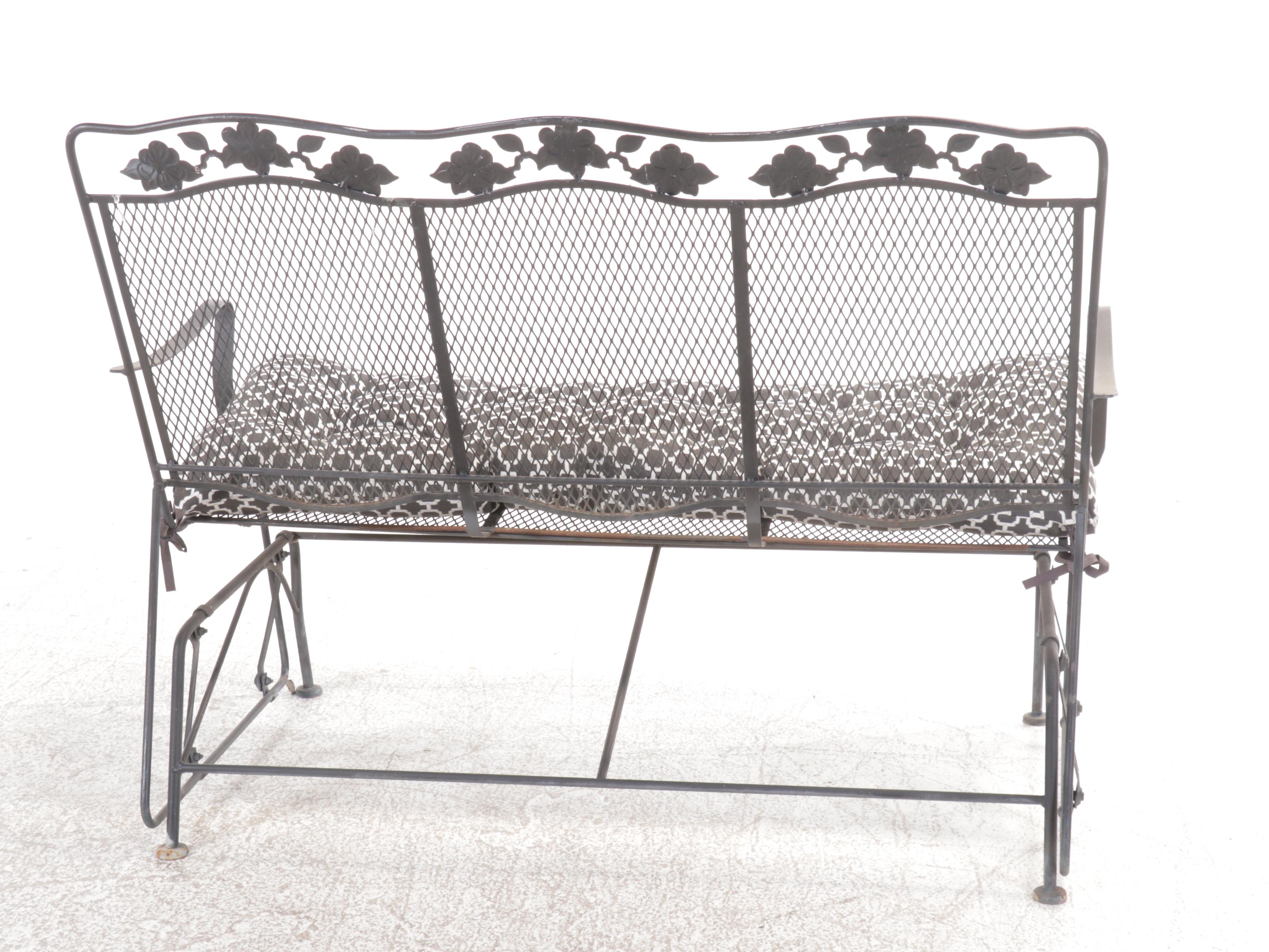 Wrought Iron Patio Glider and End Table, Late 20th Century