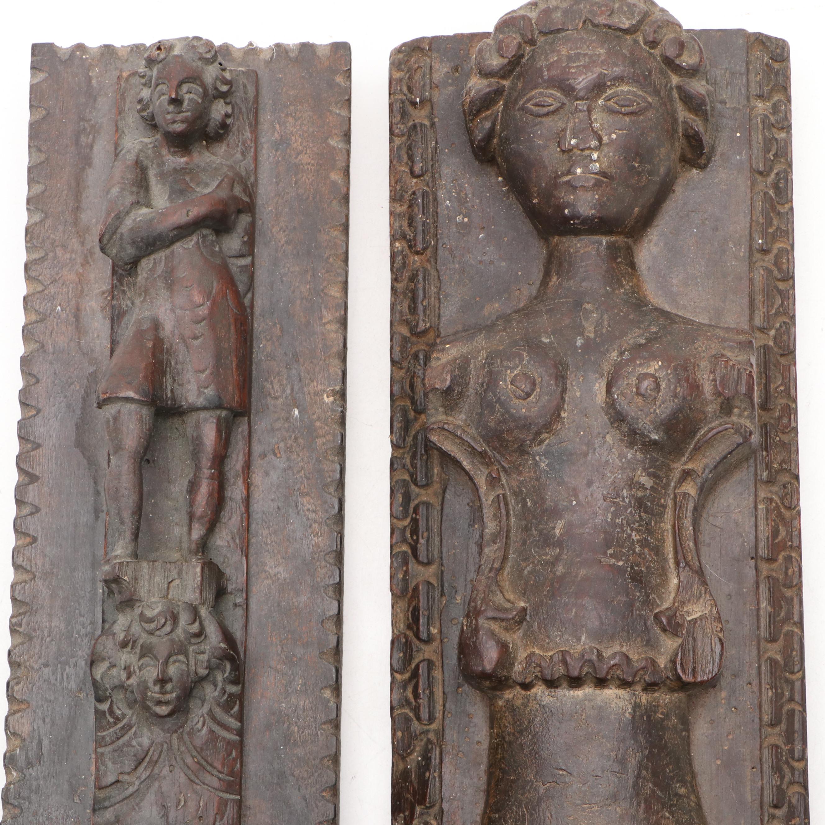Flemish Baroque Style Caryatid with Other Relief Carved Panel