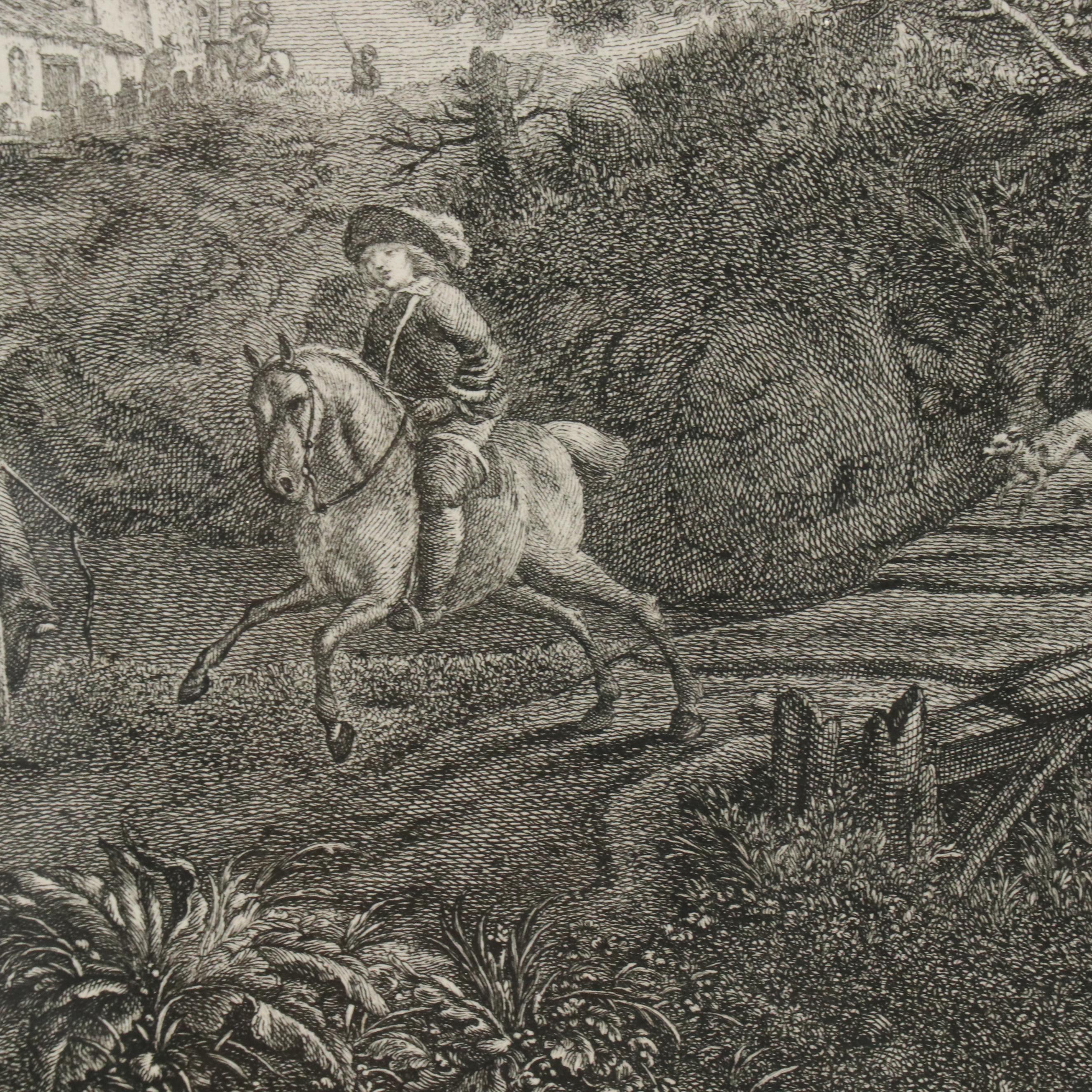 French School Engraving After Philips Wouwerman "Petite Partie de Chasse," 1758