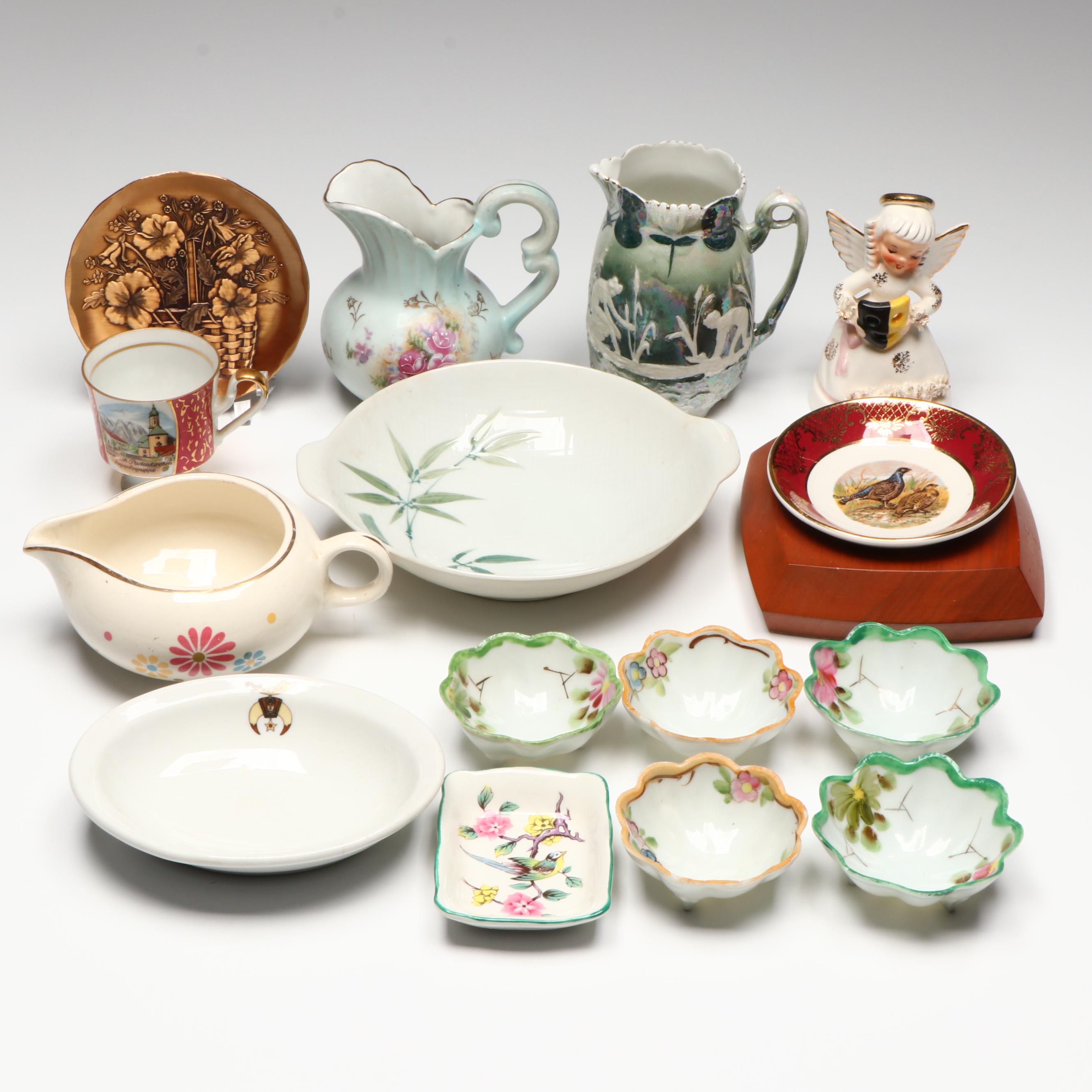 Wendell August Floral Bronze Decorative Plate with Other Porcelain Tableware