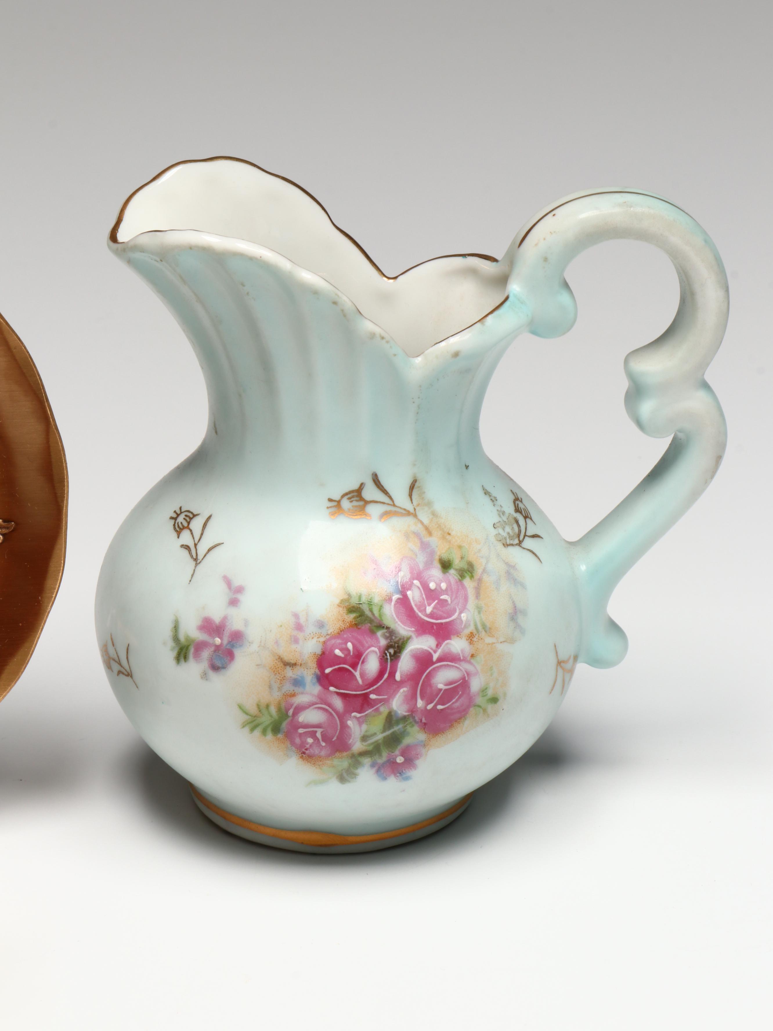 Wendell August Floral Bronze Decorative Plate with Other Porcelain Tableware