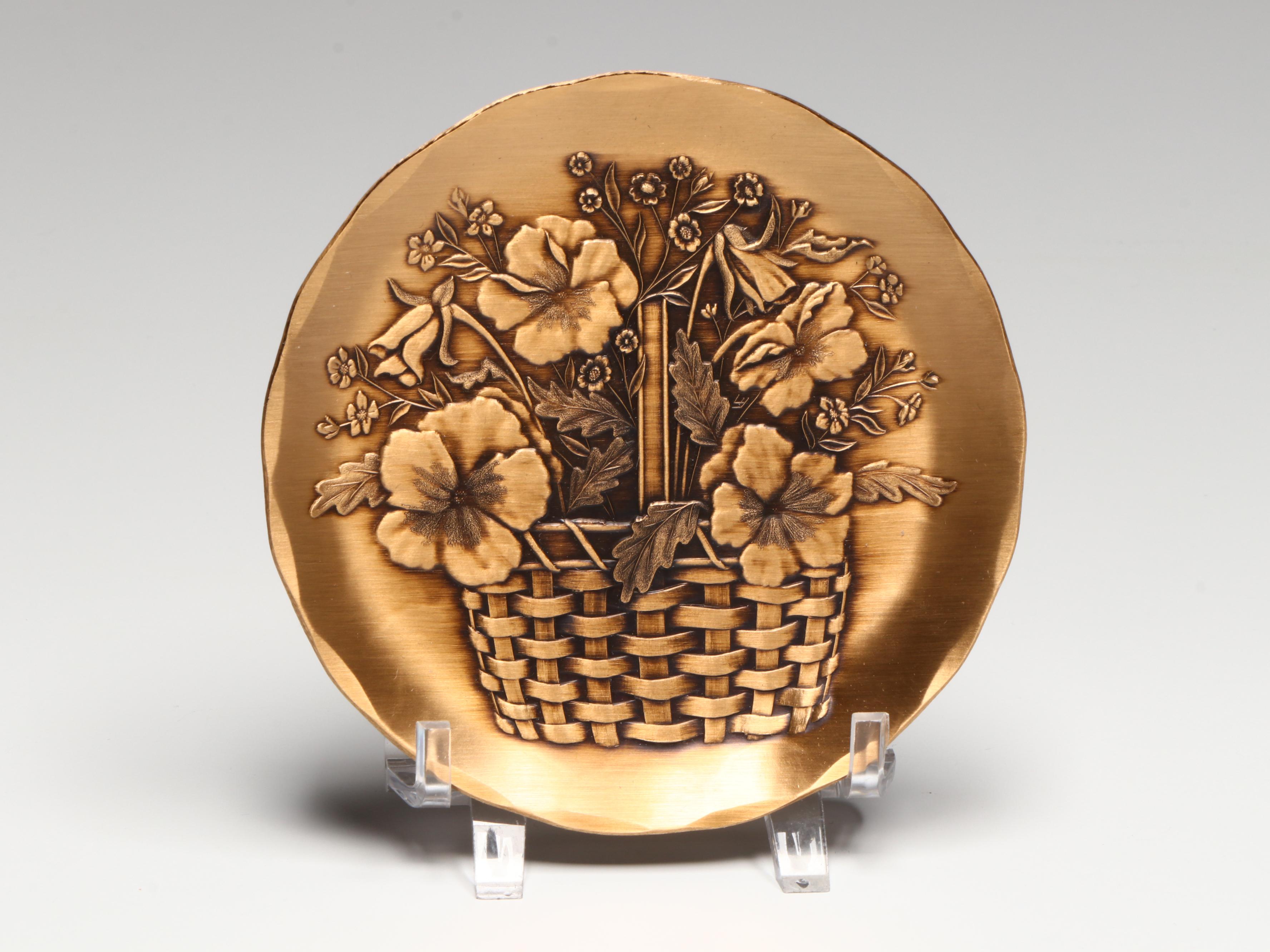 Wendell August Floral Bronze Decorative Plate with Other Porcelain Tableware