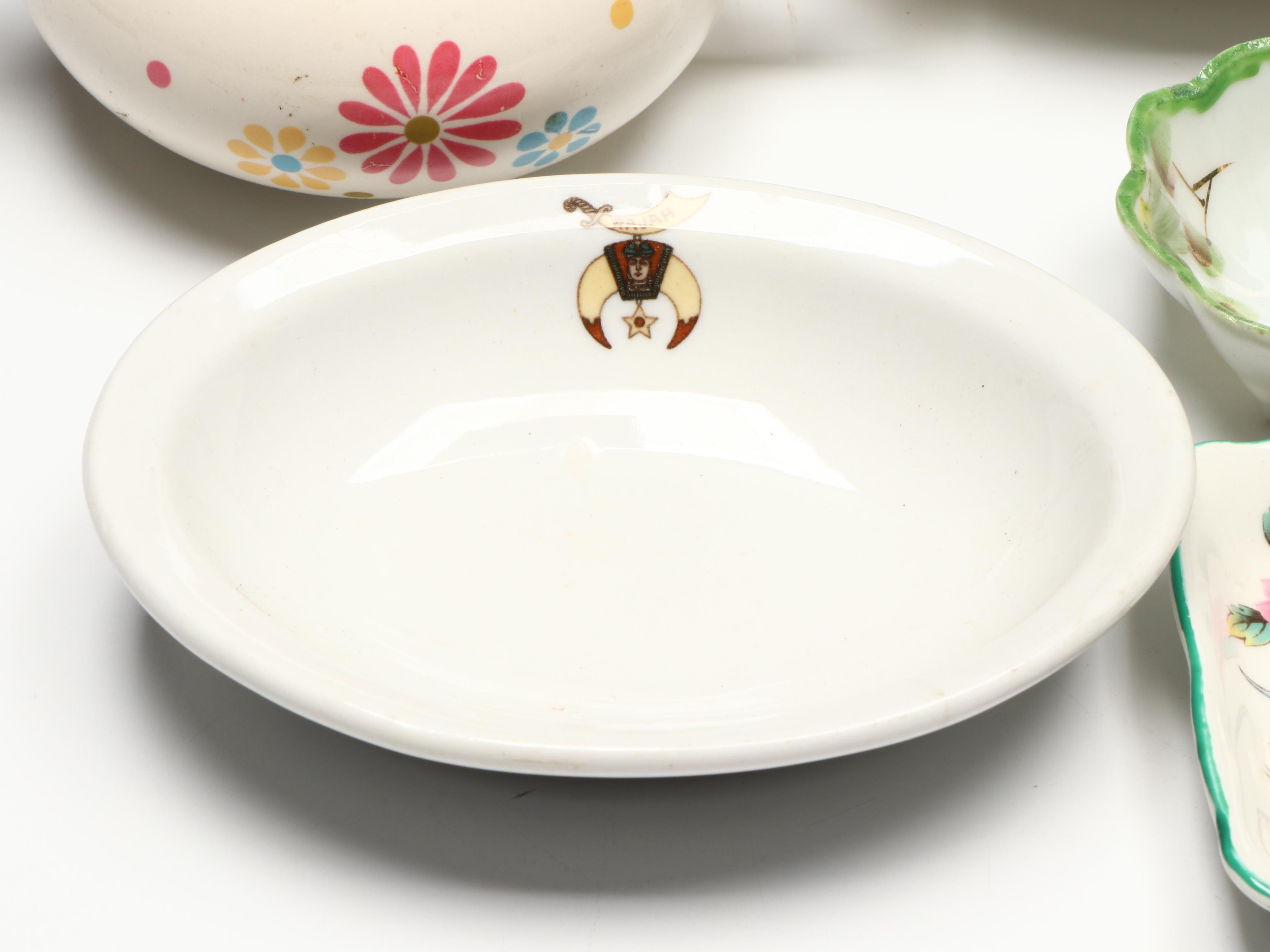 Wendell August Floral Bronze Decorative Plate with Other Porcelain Tableware